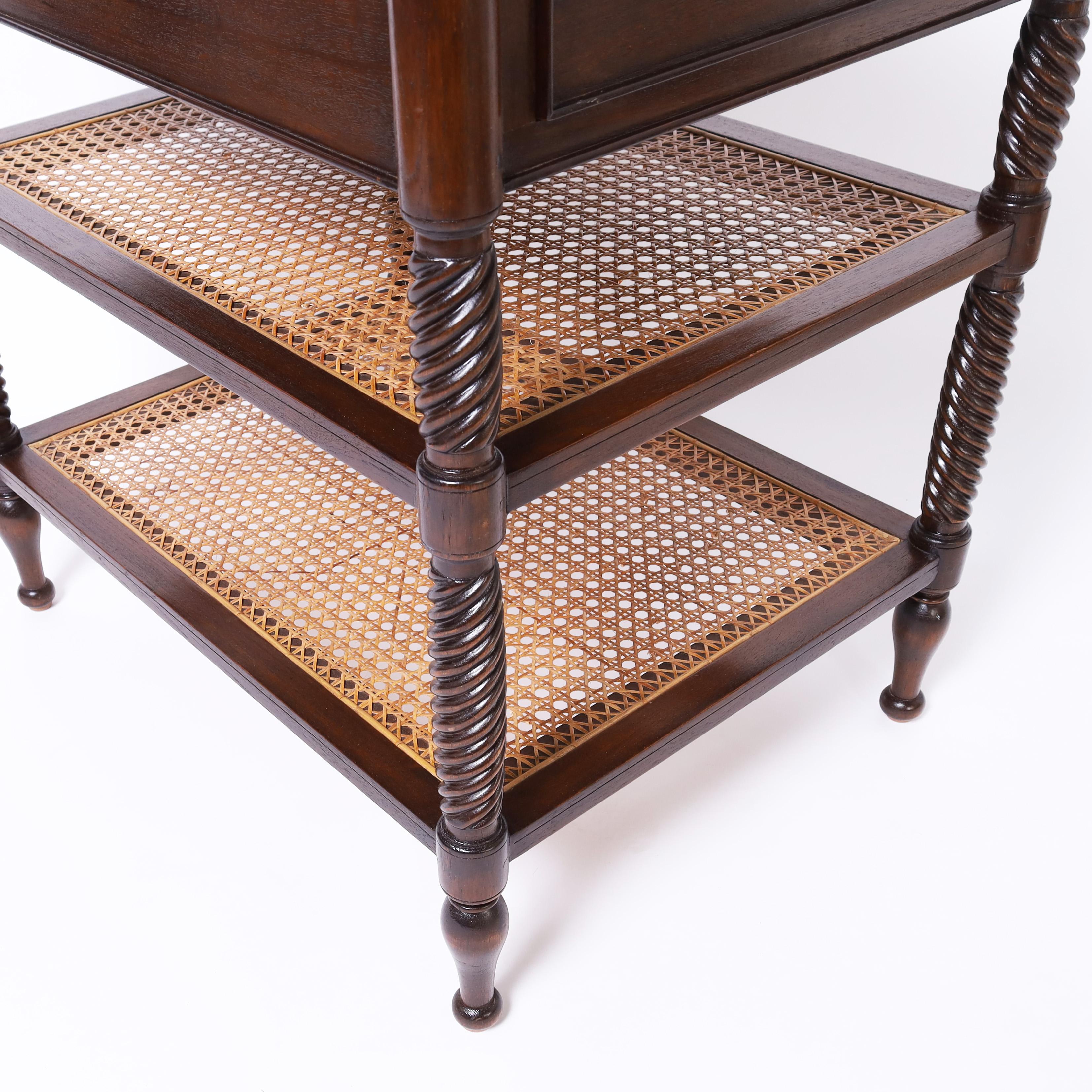 British Colonial Style Three Tiered Caned Stand or Table For Sale 2