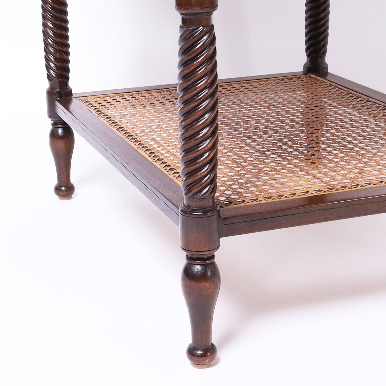 British Colonial Style Three Tiered Caned Stand or Table For Sale 3