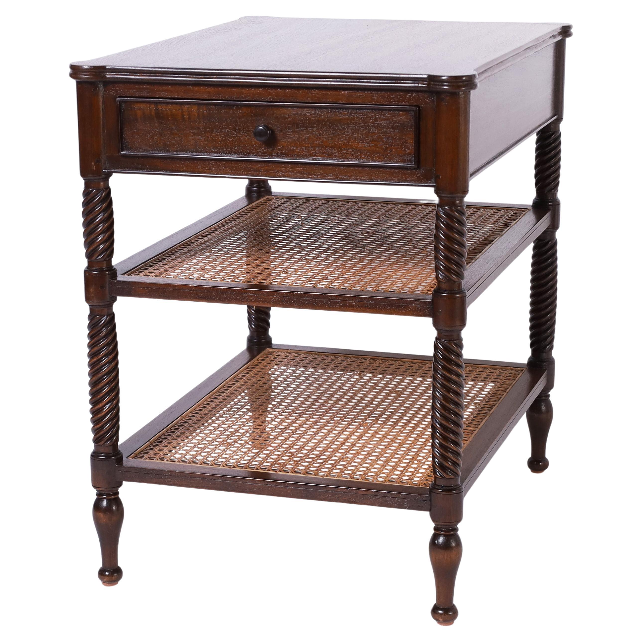 British Colonial Style Three Tiered Caned Stand or Table For Sale