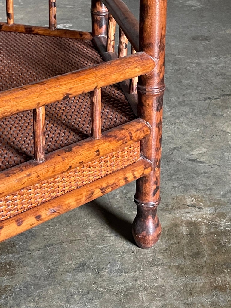 British Colonial Style Tiered Hexagon Table in Faux Bamboo and Cane For