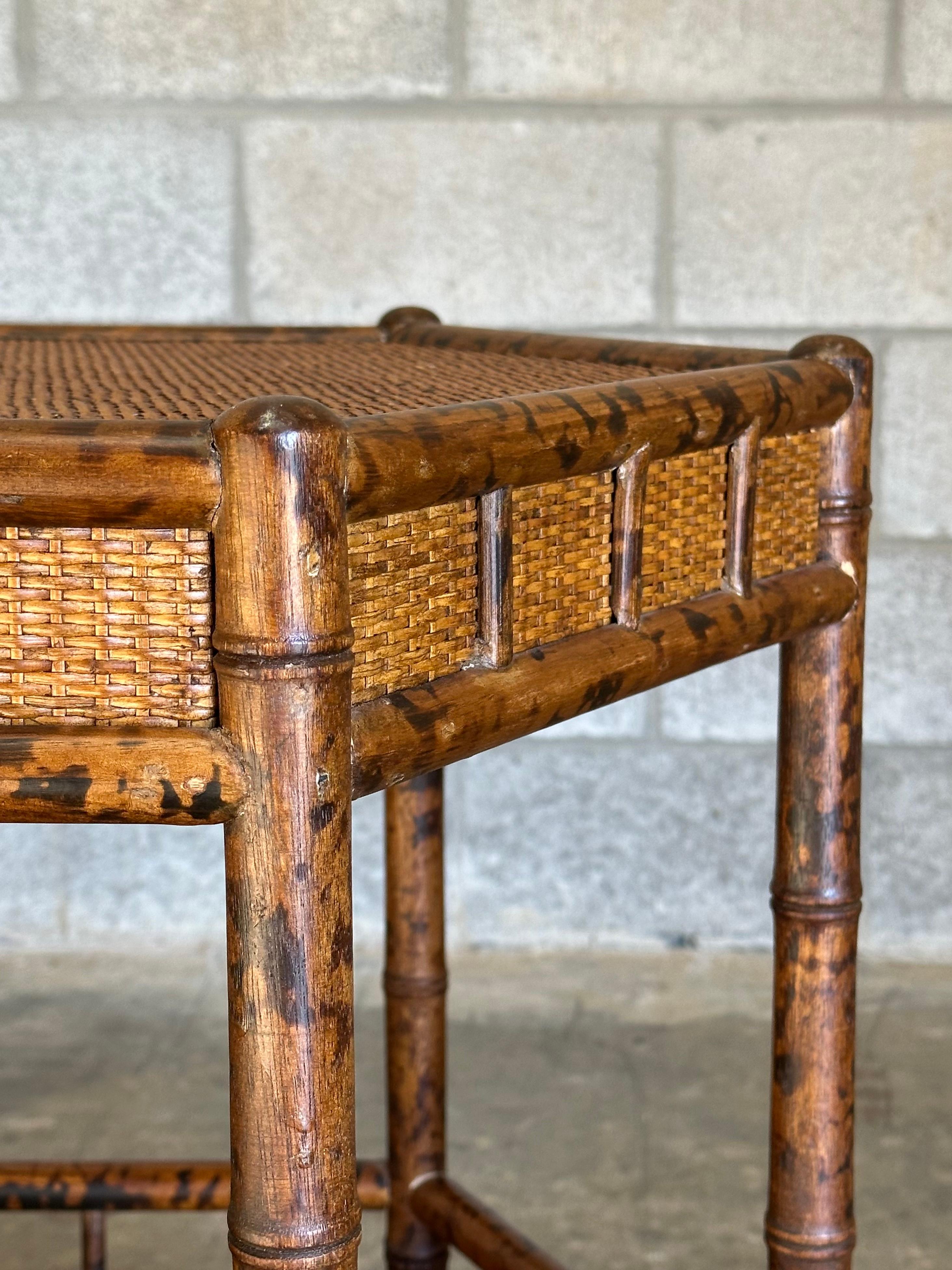 British Colonial Style Tiered Hexagon Table in Faux Bamboo and Cane 3