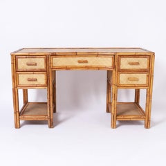 British Colonial Style Vintage Bamboo and Grasscloth Desk
