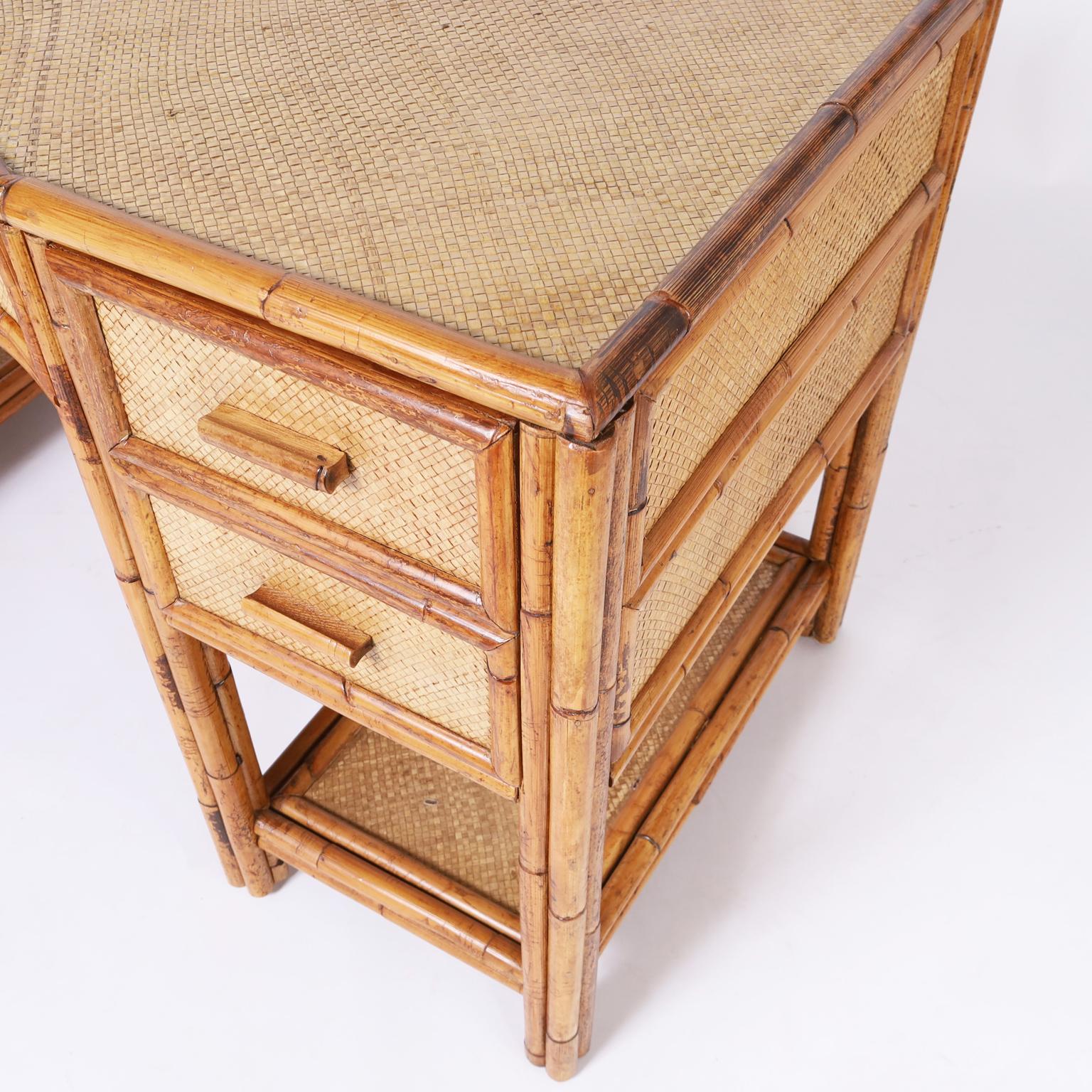 20th Century British Colonial Style Vintage Bamboo and Grasscloth Desk For Sale