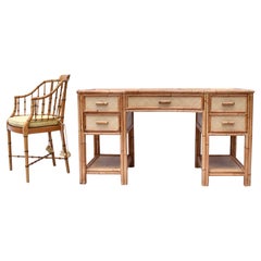 British Colonial Style Vintage Bamboo and Grasscloth Desk Set