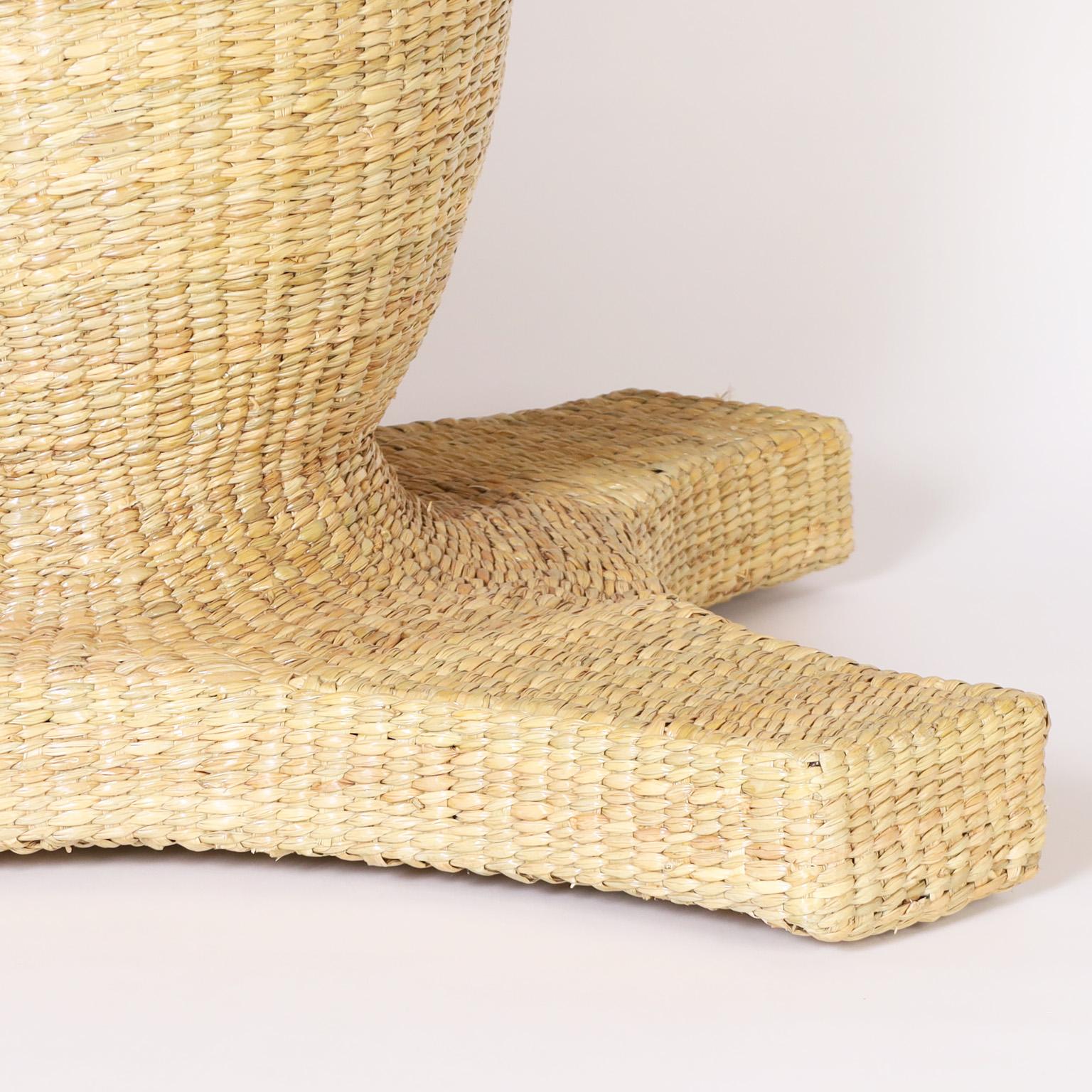 British Colonial Style Wicker Pedestal Dining Table 2