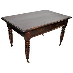 British Colonial Table with Two Drawers and Twist Legs with Casters