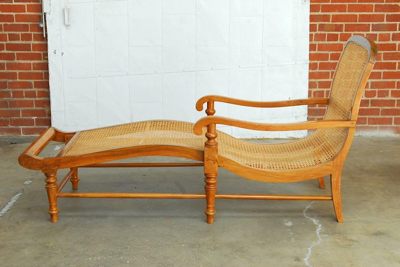 British Colonial Teak Chaise Lounge or Longue In Good Condition In Rio Vista, CA