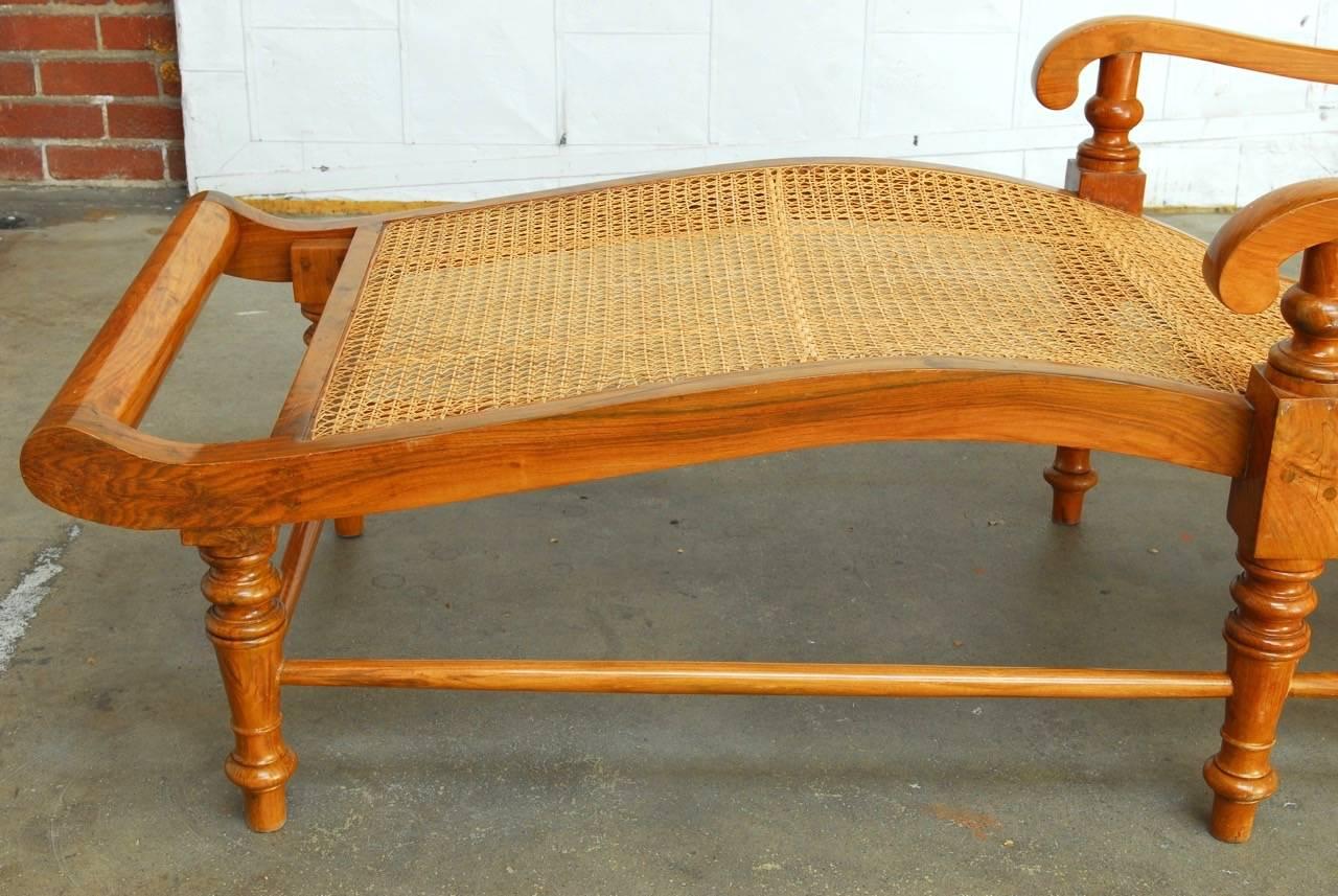 Cane British Colonial Teak Chaise Lounge or Longue