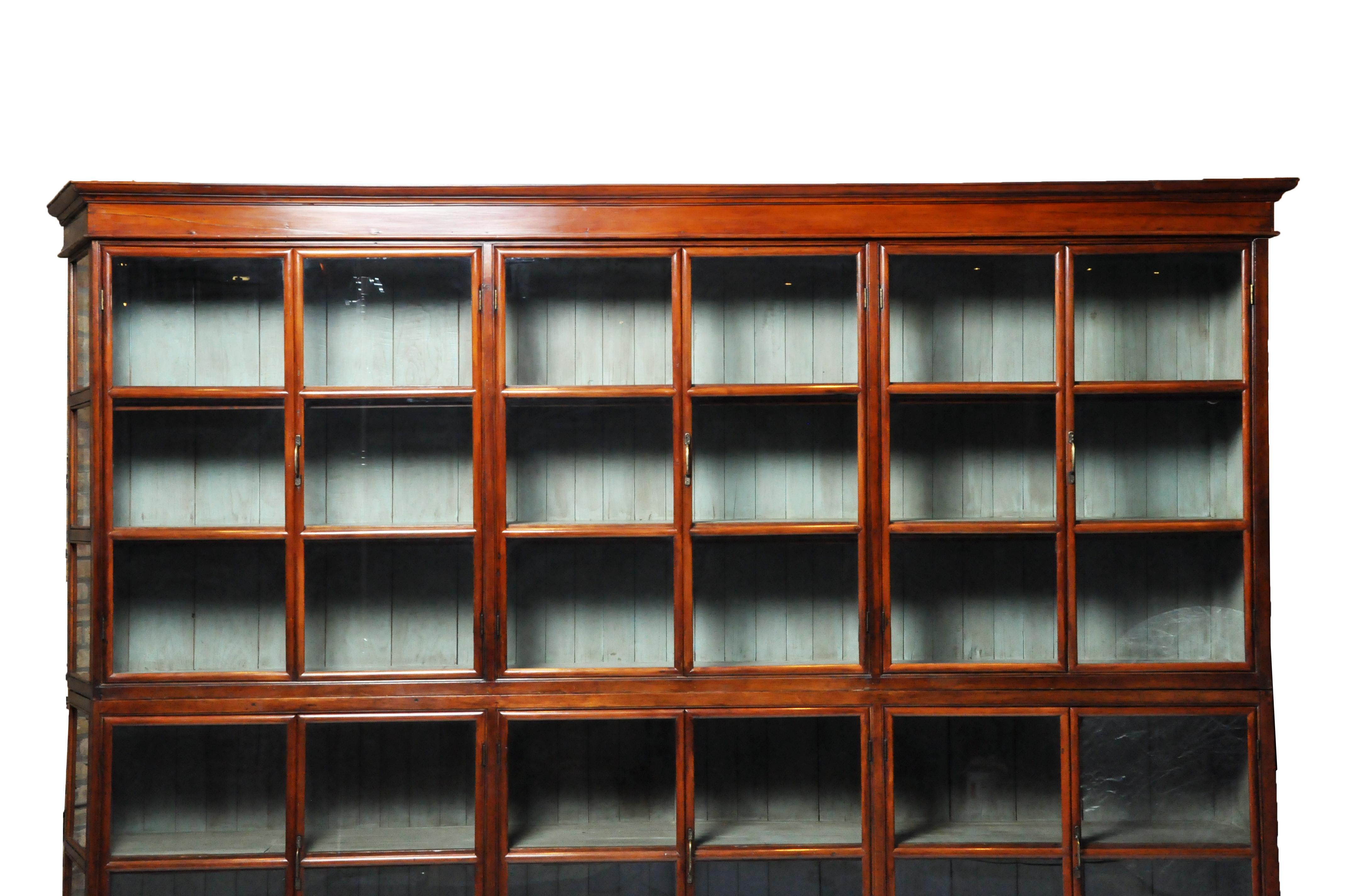 Glass British Colonial Teak Wood Bookcase