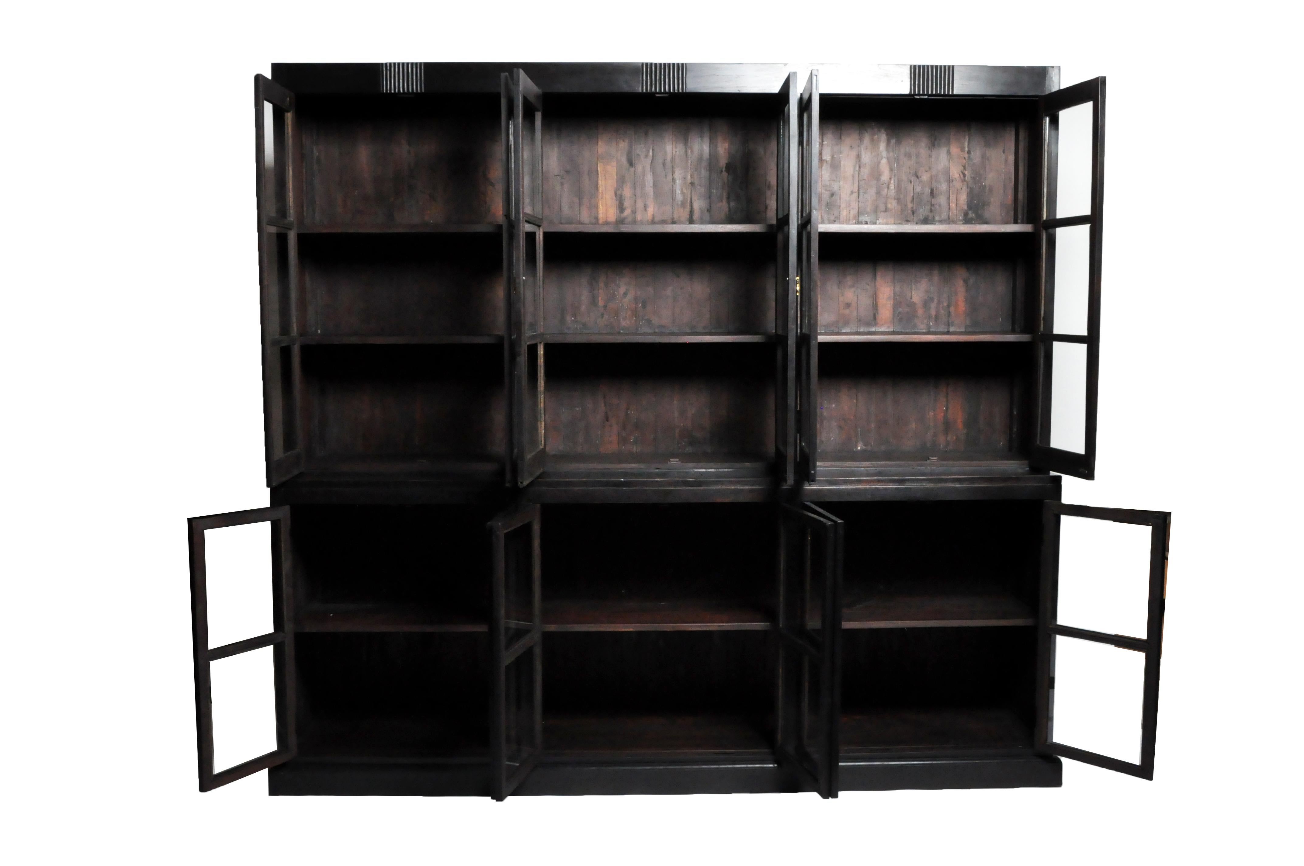 British Colonial Teak Wood Breakfront Bookcase 7