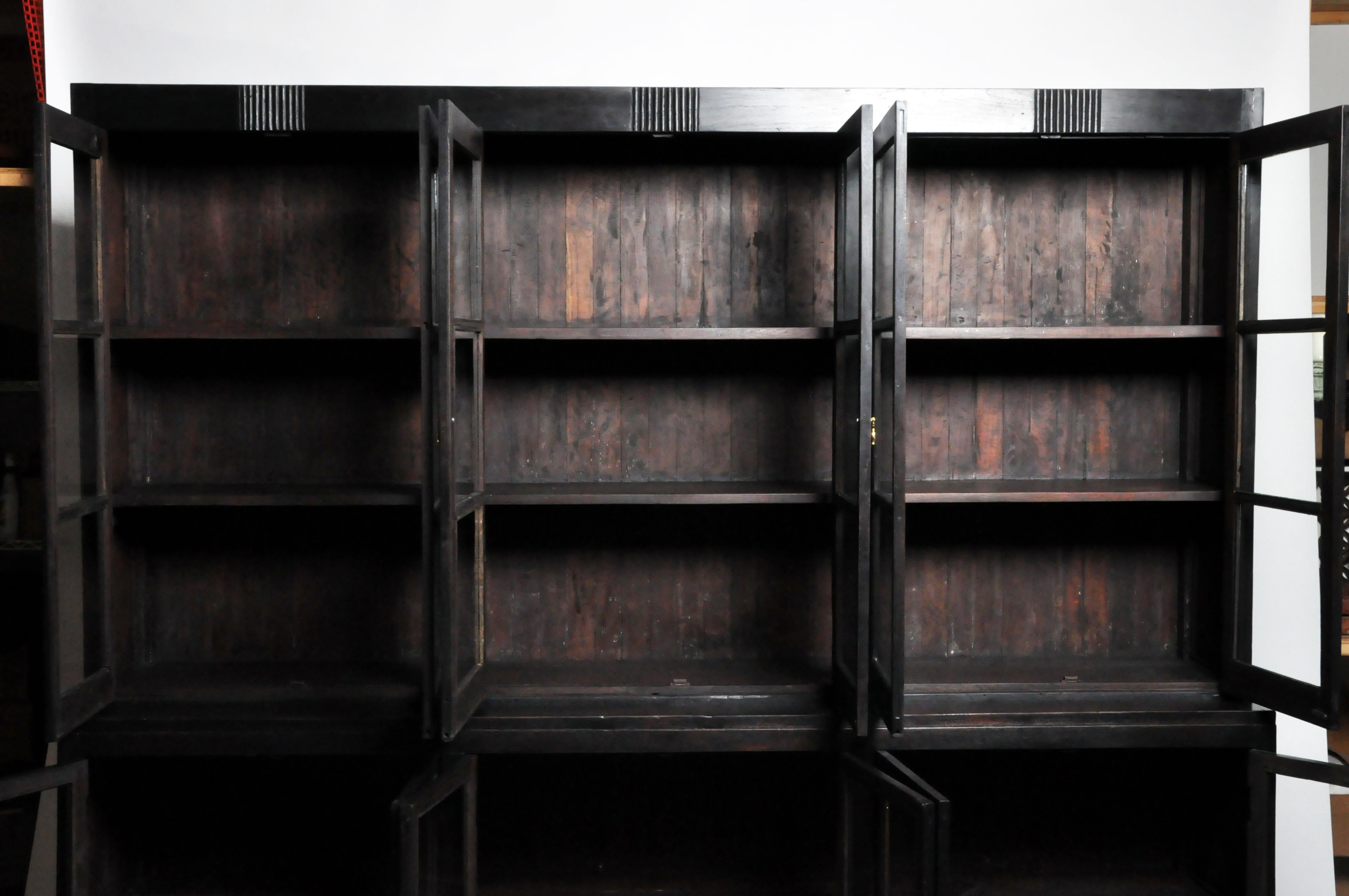 British Colonial Teak Wood Breakfront Bookcase 8