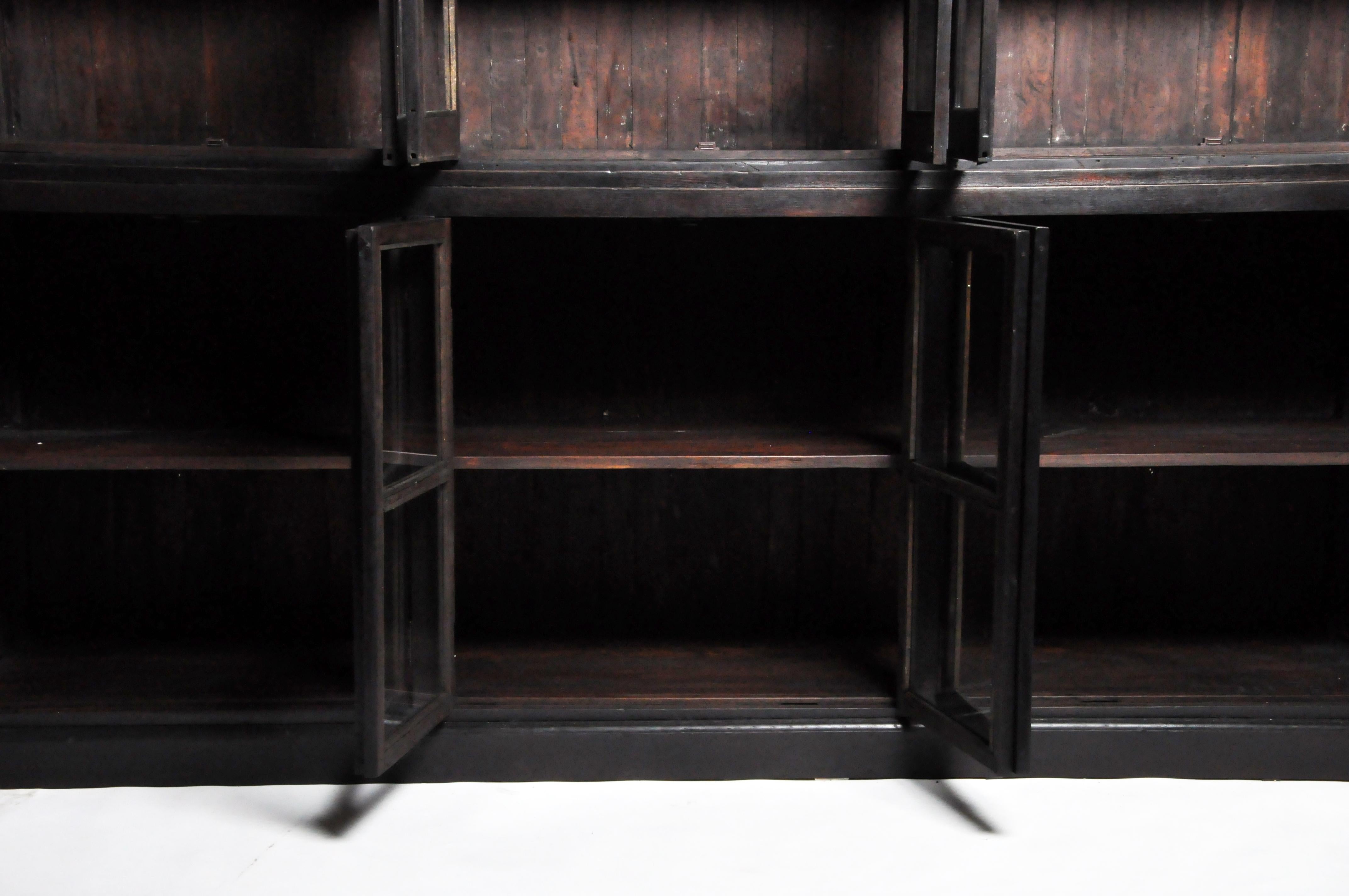 British Colonial Teak Wood Breakfront Bookcase 10