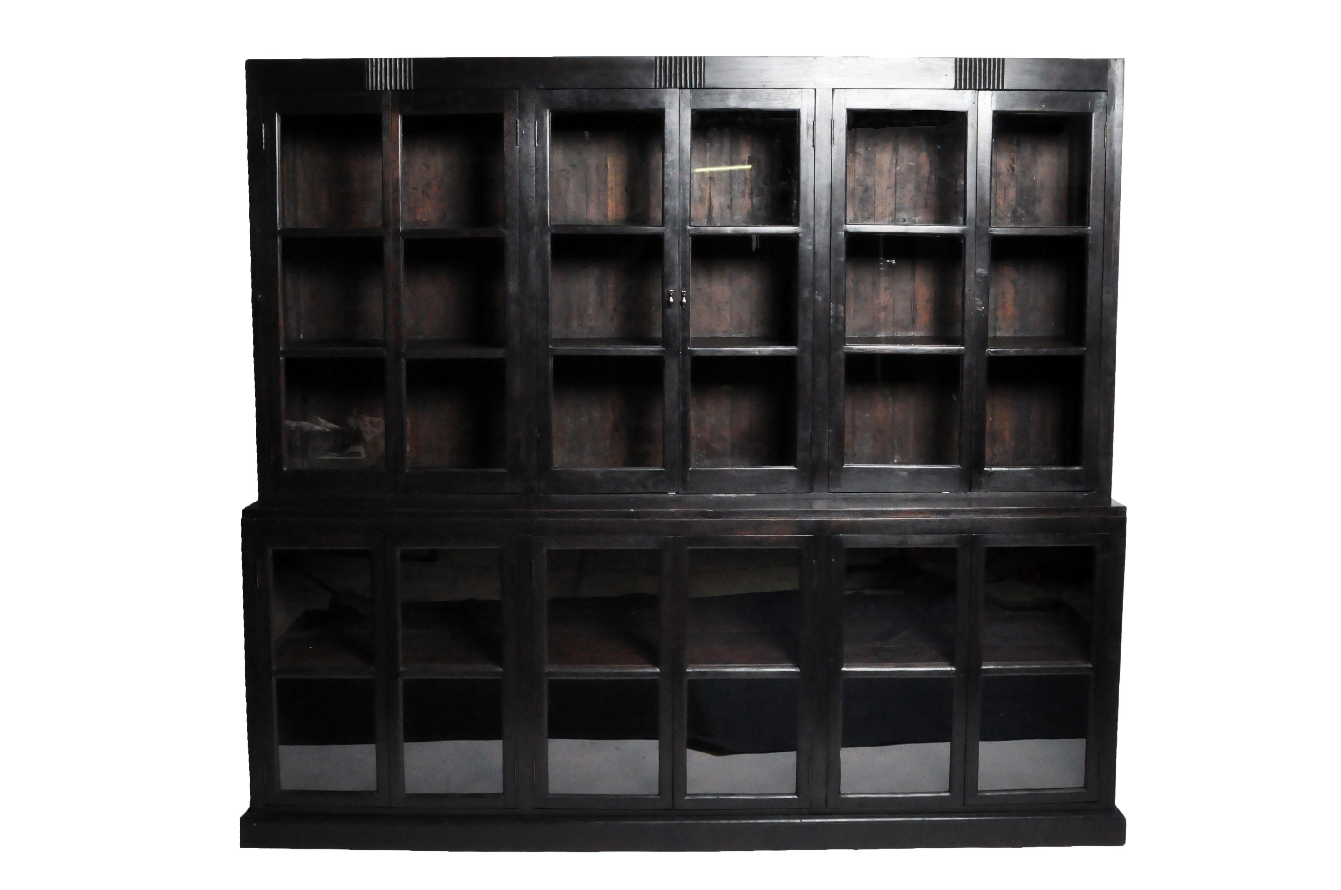 Thai British Colonial Teak Wood Breakfront Bookcase