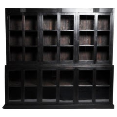 Vintage British Colonial Teak Wood Breakfront Bookcase