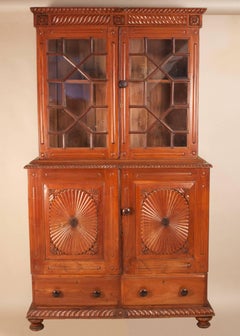 British Colonial Teak Wood China Cabinet Hutch