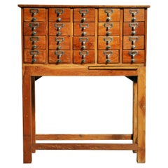 Used British Colonial Teak Wood Filing Cabinet with 20 Drawers