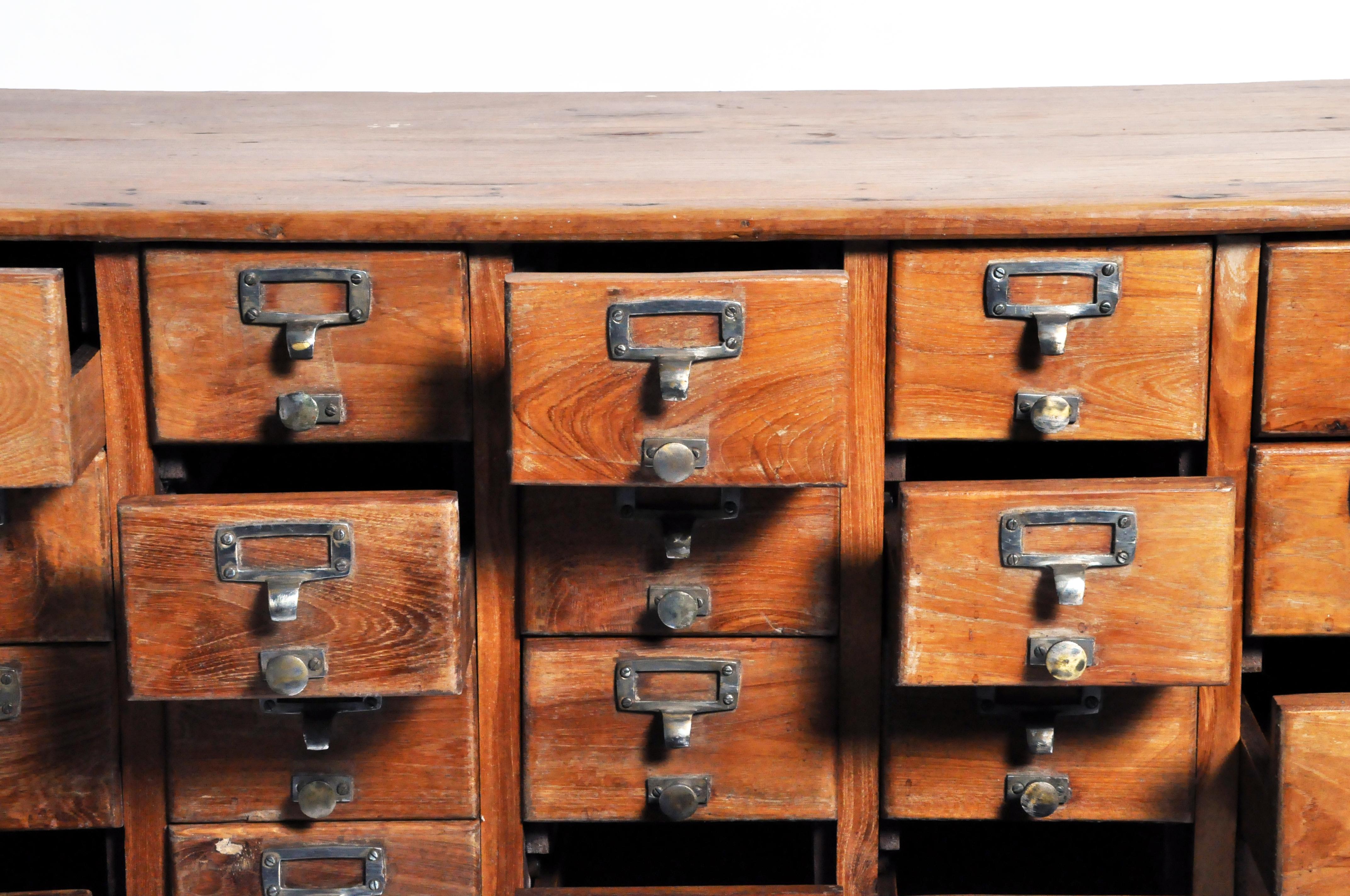 British Colonial Teak Wood Filing Cabinet with Thirty-Two Drawers 9