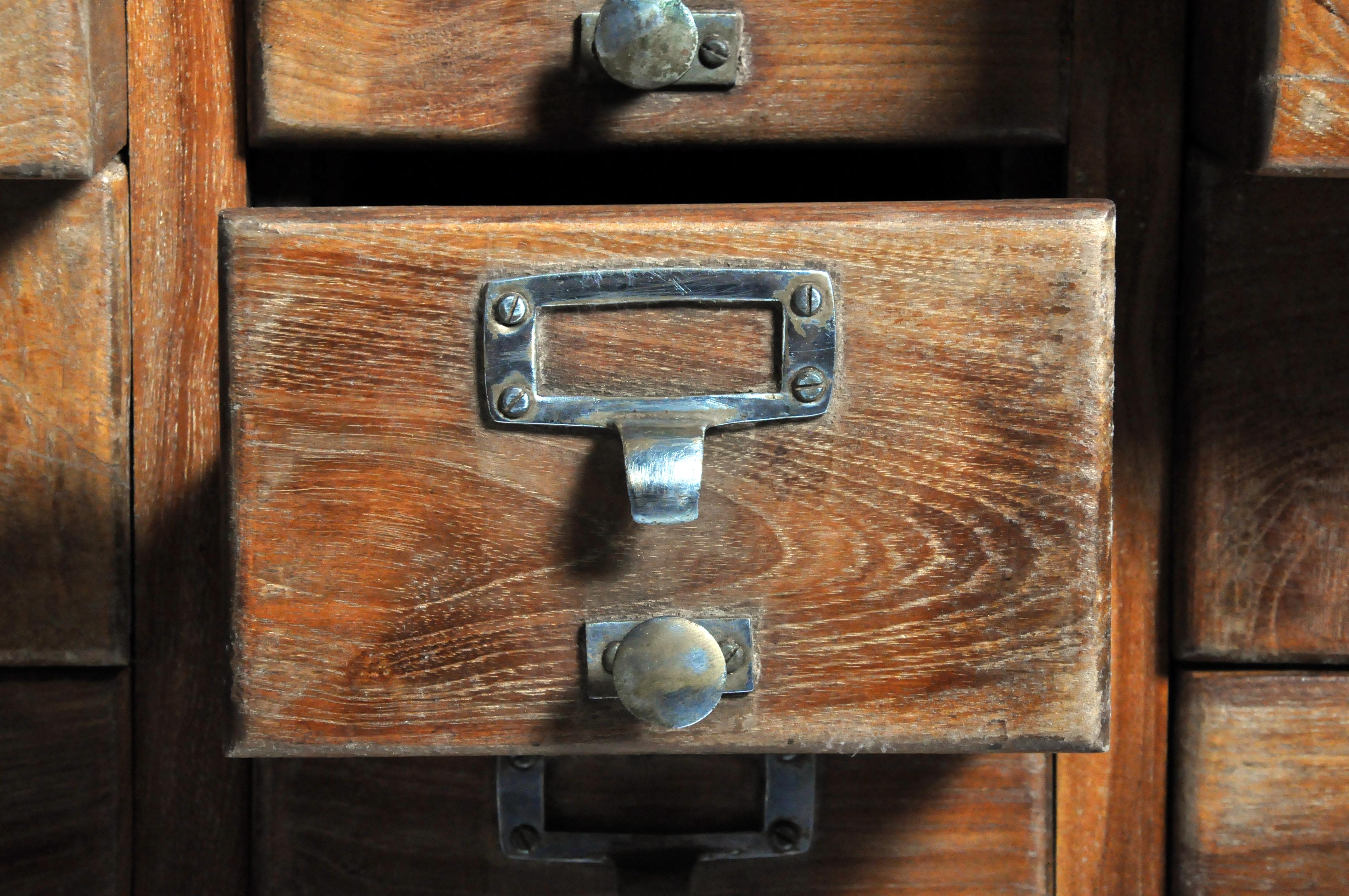 British Colonial Teak Wood Filing Cabinet with Thirty-Two Drawers 10