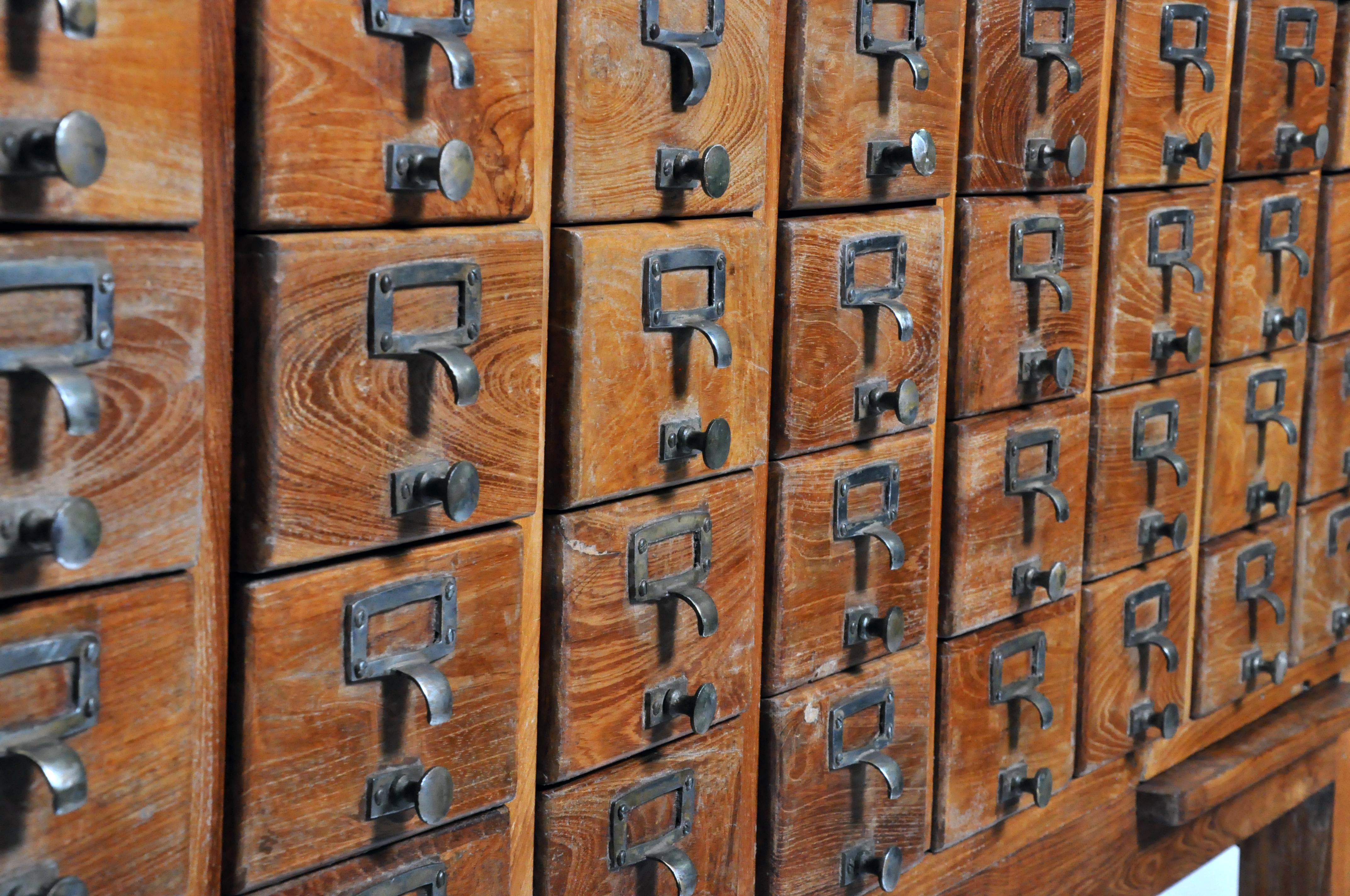 British Colonial Teak Wood Filing Cabinet with Thirty-Two Drawers 15