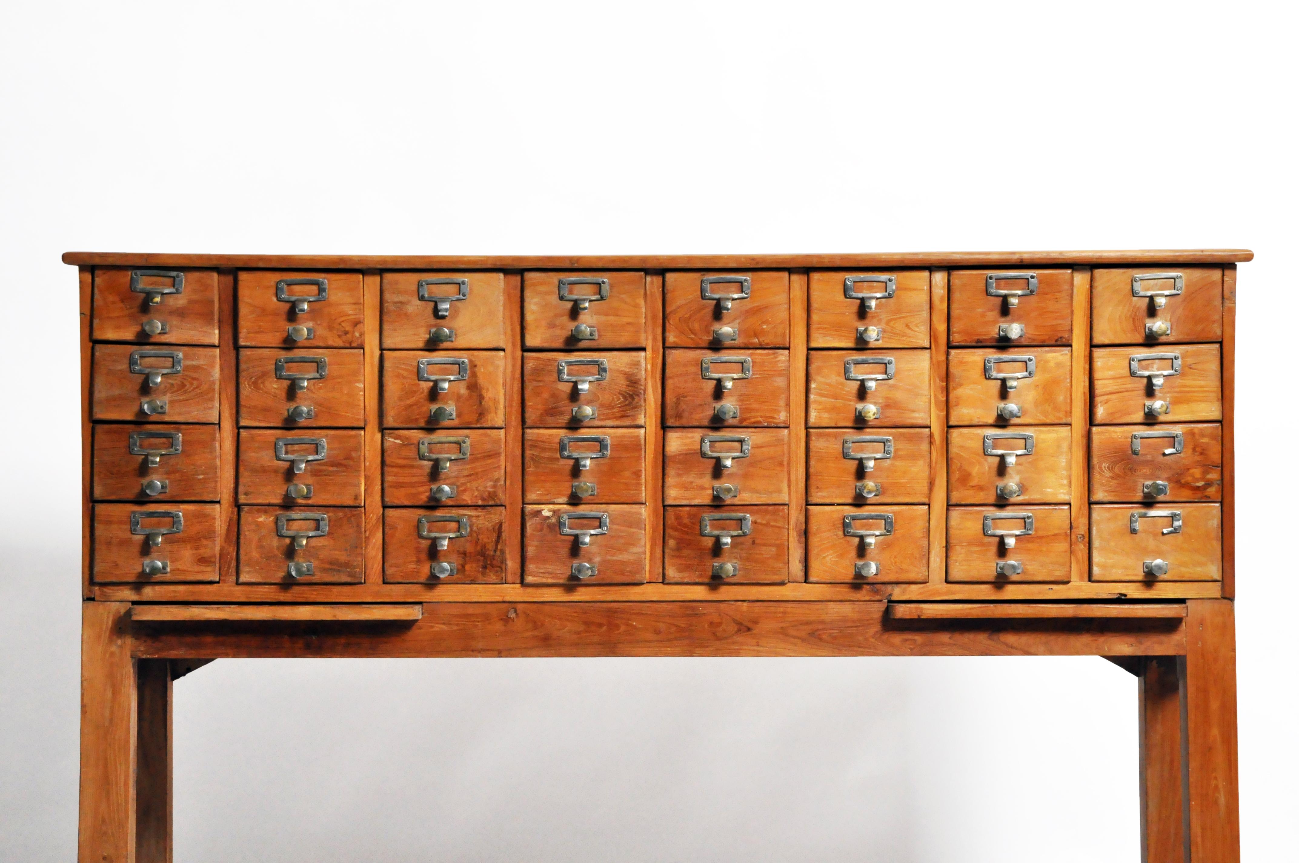 British Colonial Teak Wood Filing Cabinet with Thirty-Two Drawers 1