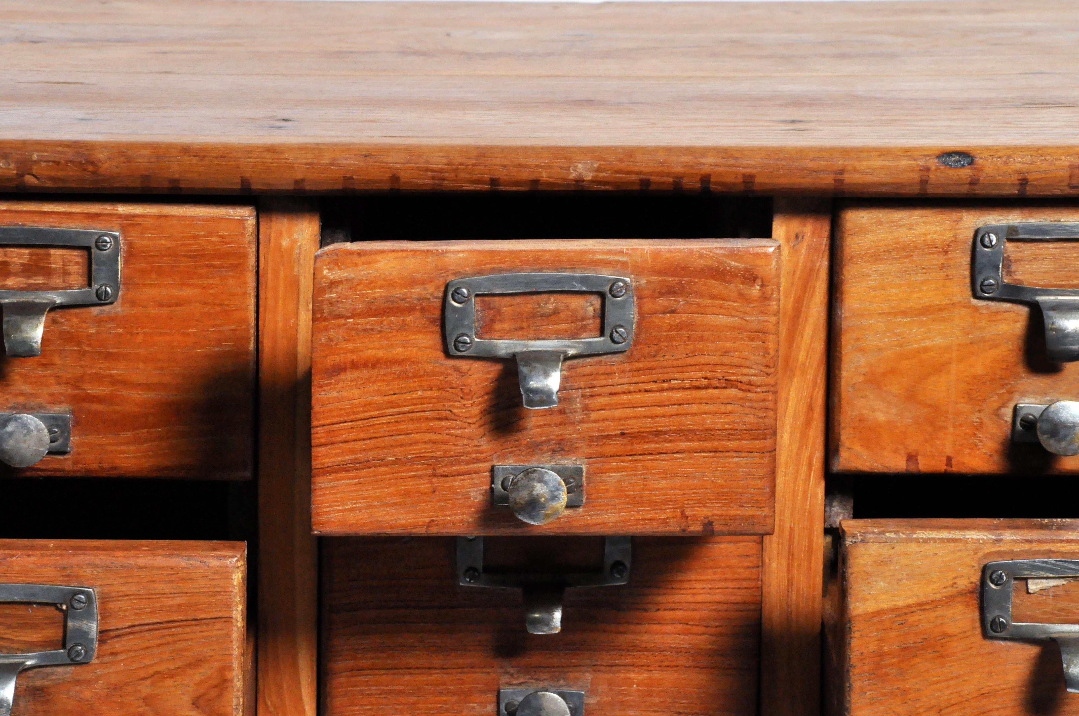 British Colonial Teak Wood Filing Cabinet with 20 Drawers 10