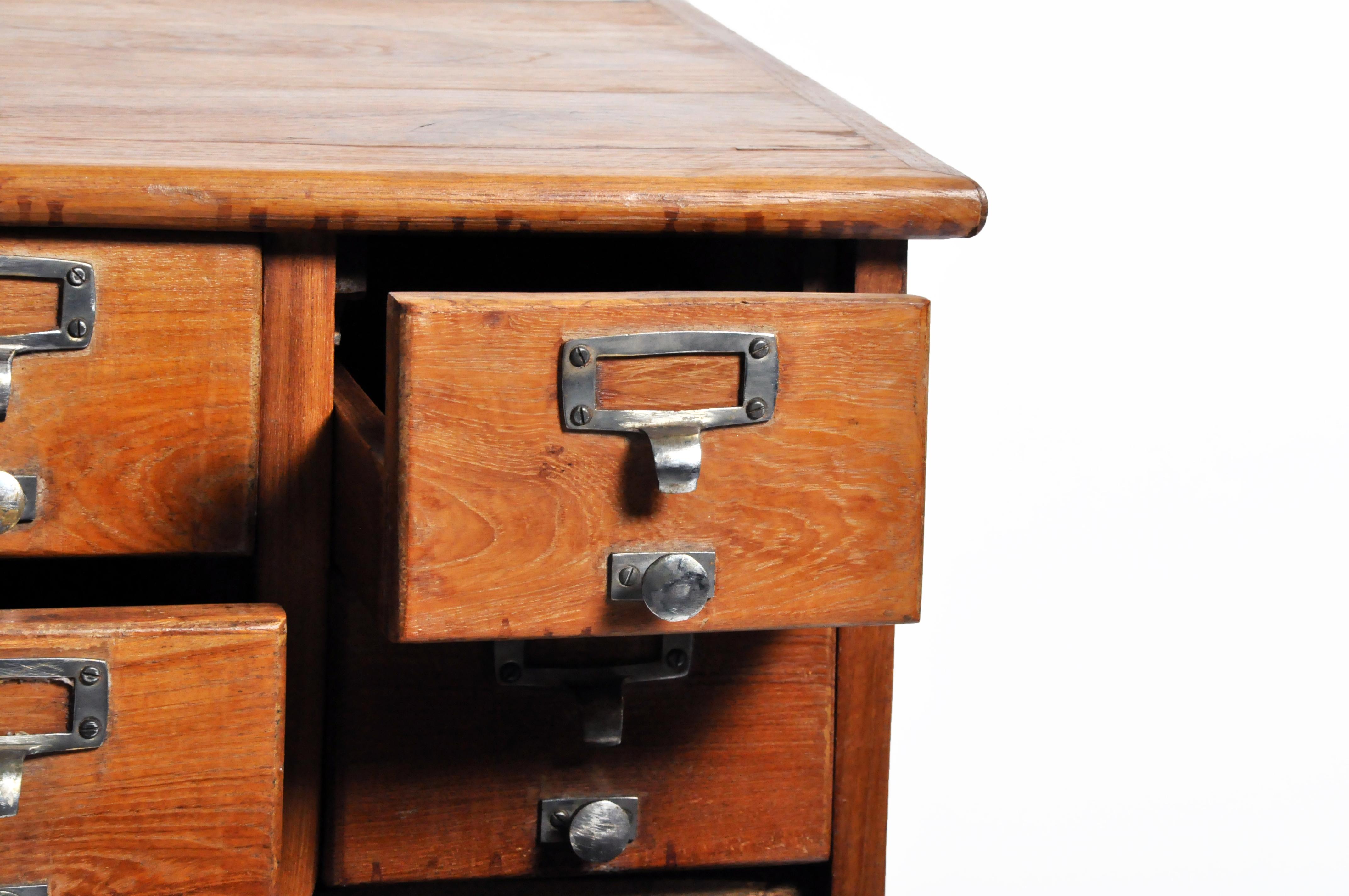 British Colonial Teak Wood Filing Cabinet with 20 Drawers 11