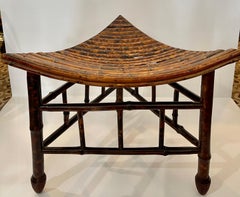 British Colonial Tortoiseshell Bamboo Triangular Thebes Stool