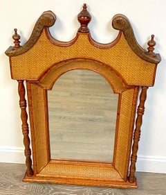 British Colonial Tradewinds Rattan & Copper Grandfathers Clock Bonnet Mirror