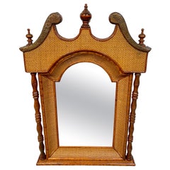 British Colonial Tradewinds Rattan & Kupfer Großväter Uhr Haubenspiegel