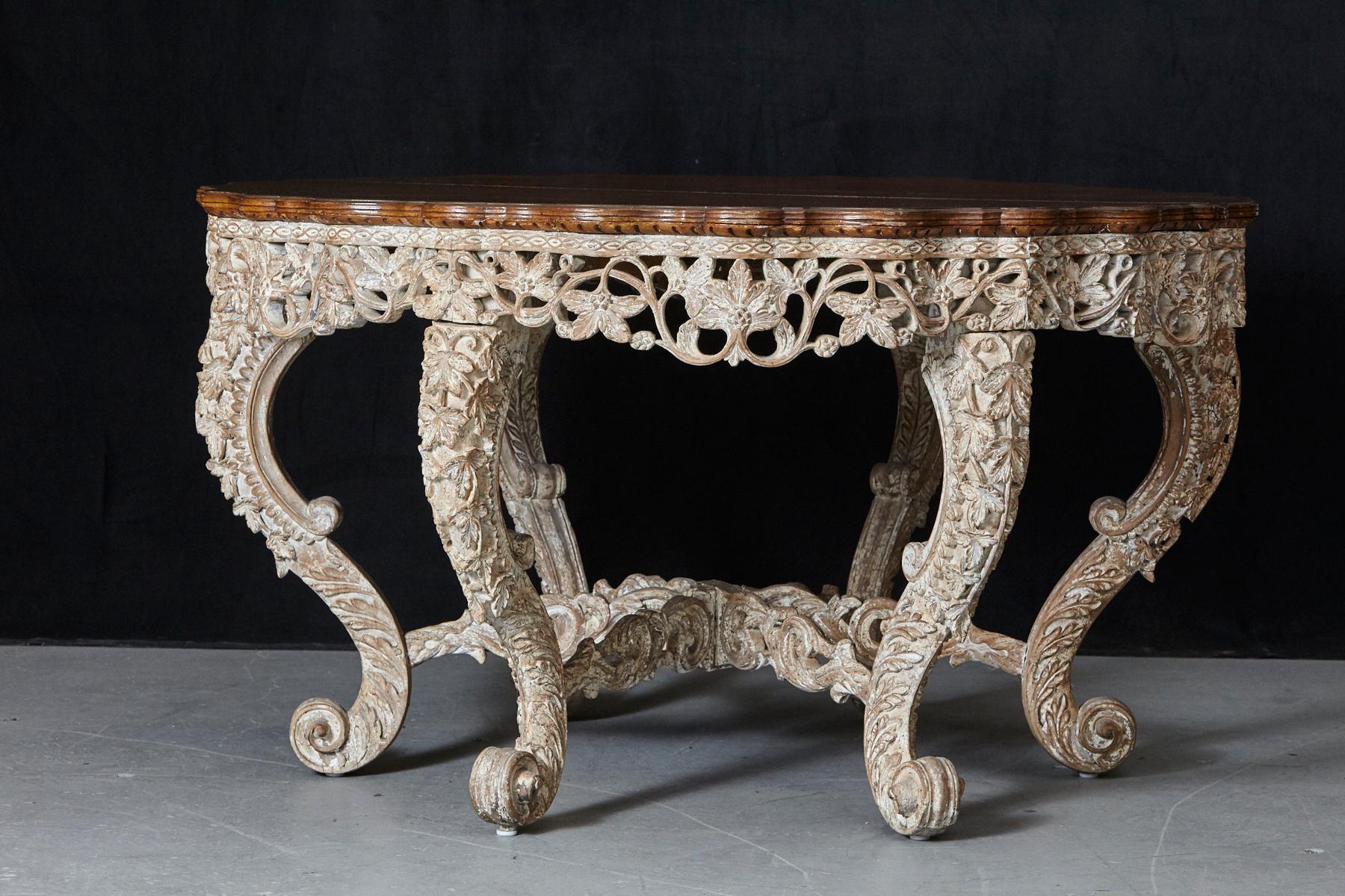 Anglo-Indian British Colonial Victorian Carved and Painted Centre Table, circa 1870s For Sale