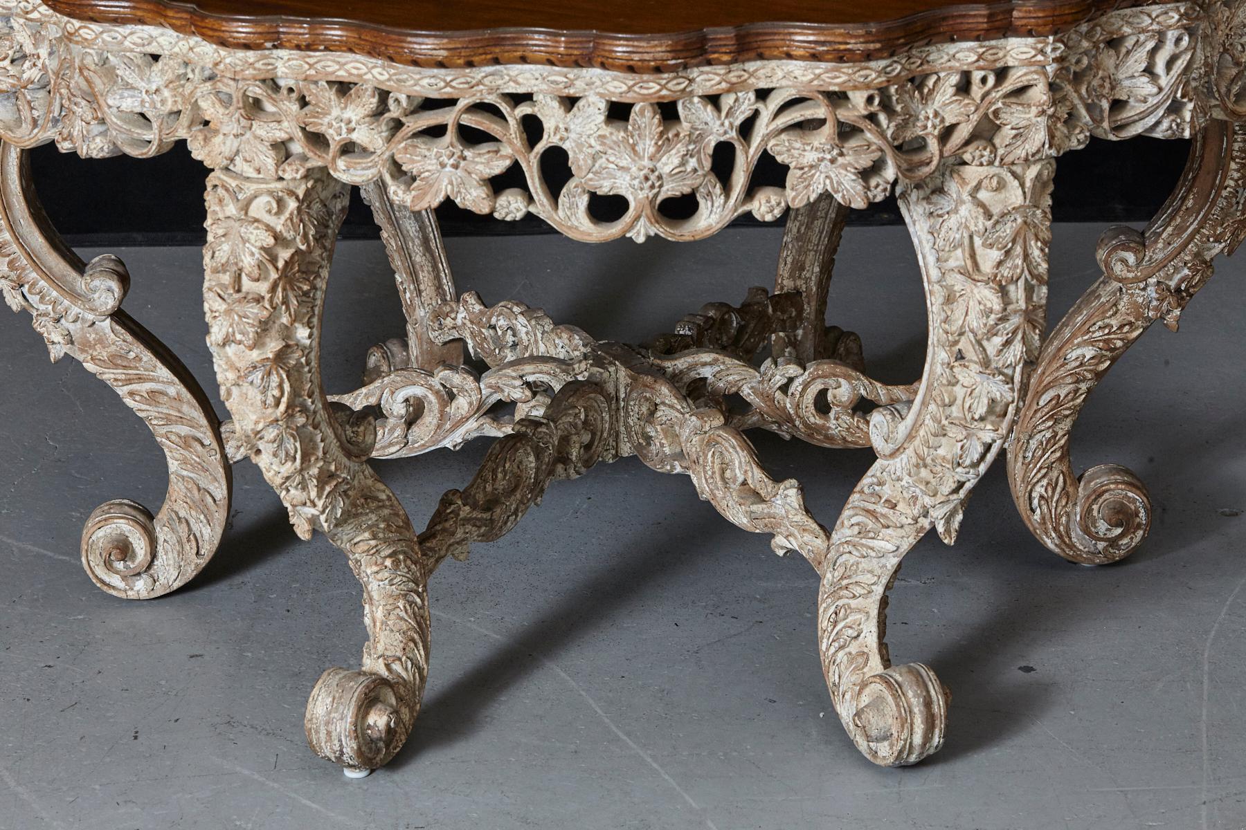 Indian British Colonial Victorian Carved and Painted Centre Table, circa 1870s For Sale