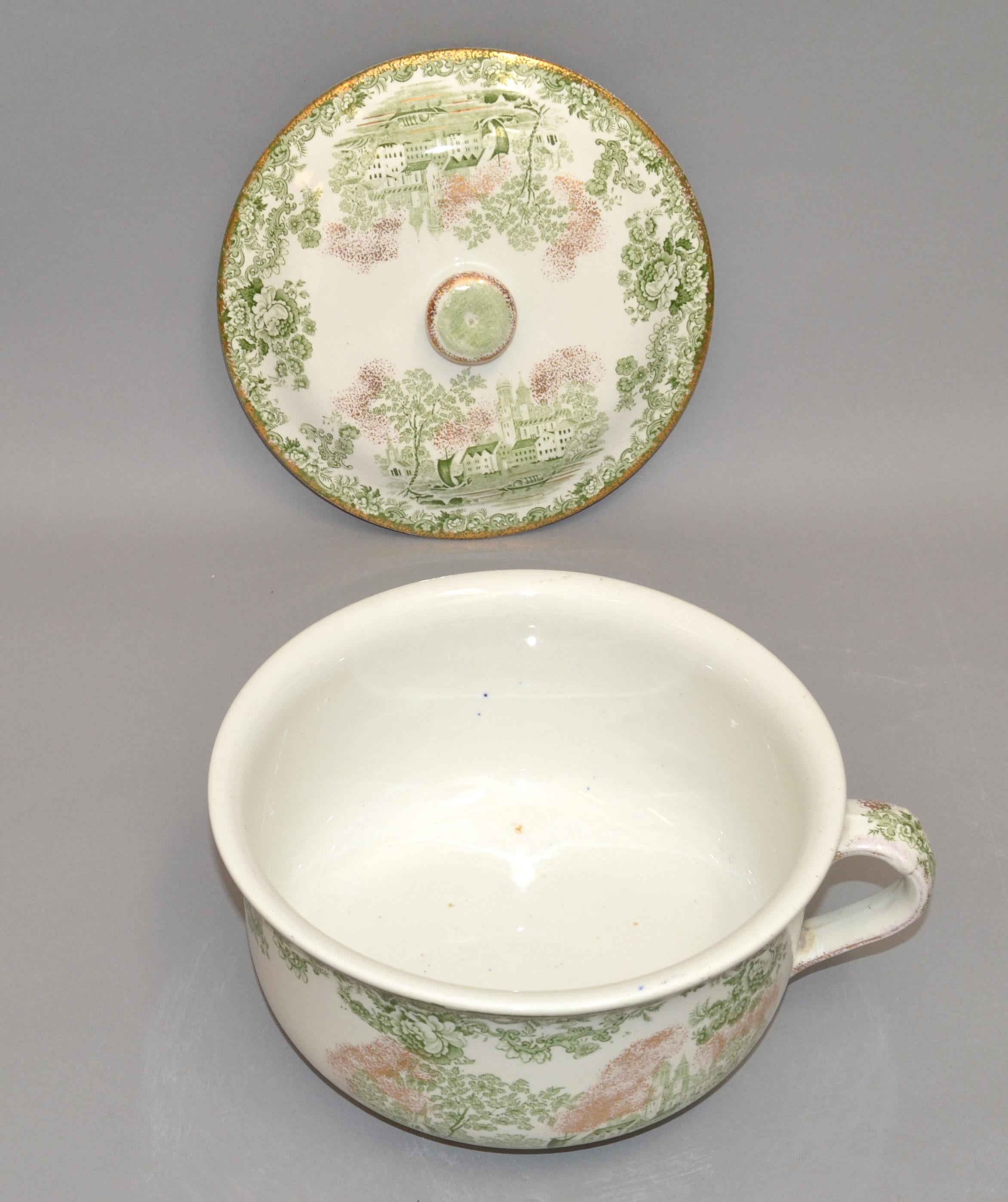 English  British Colonial Vintage Gilt Ceramic Chamber Pot Togo Colonial Pottery Stoke