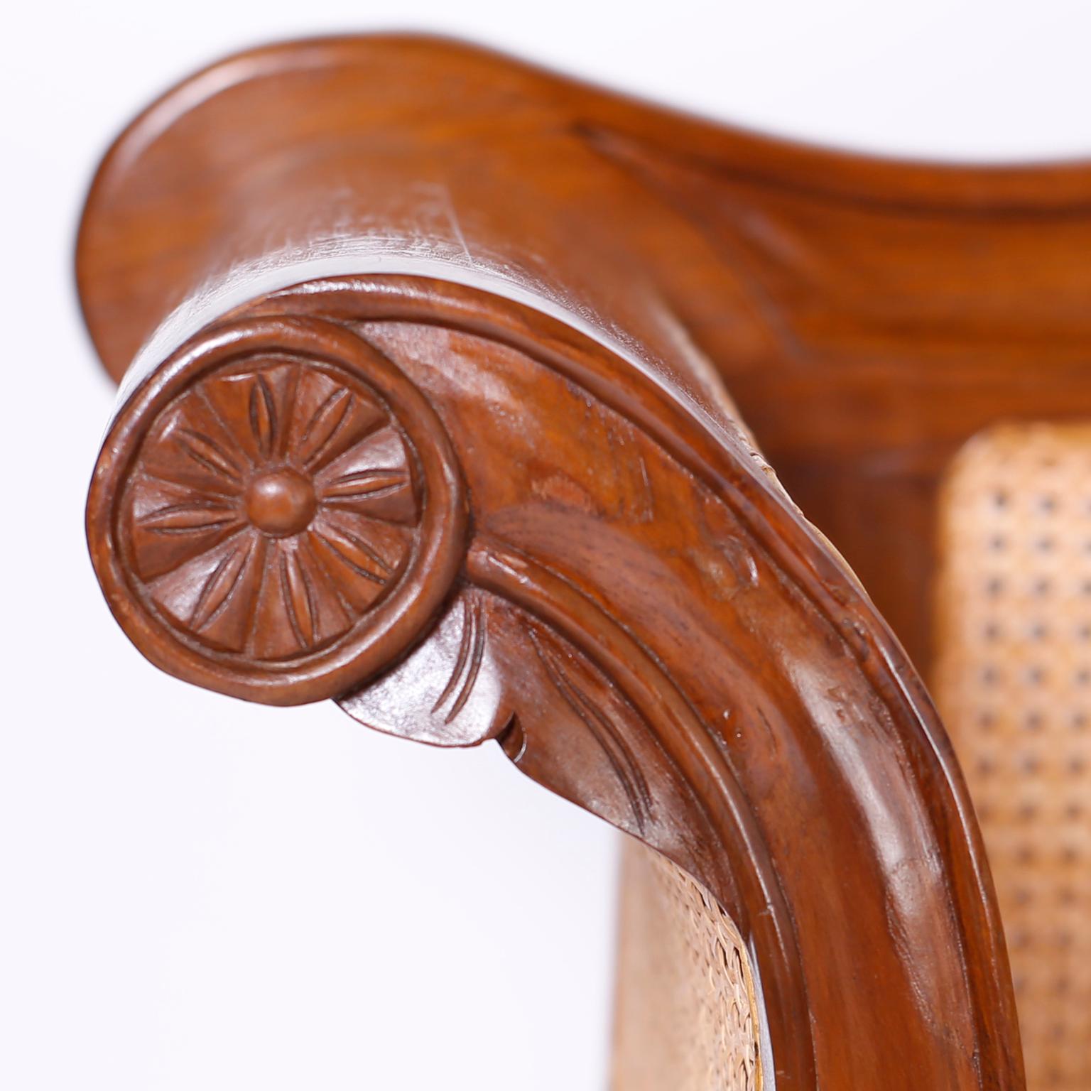 Hand-Carved British Colonial West Indies Carved and Caned Sofa