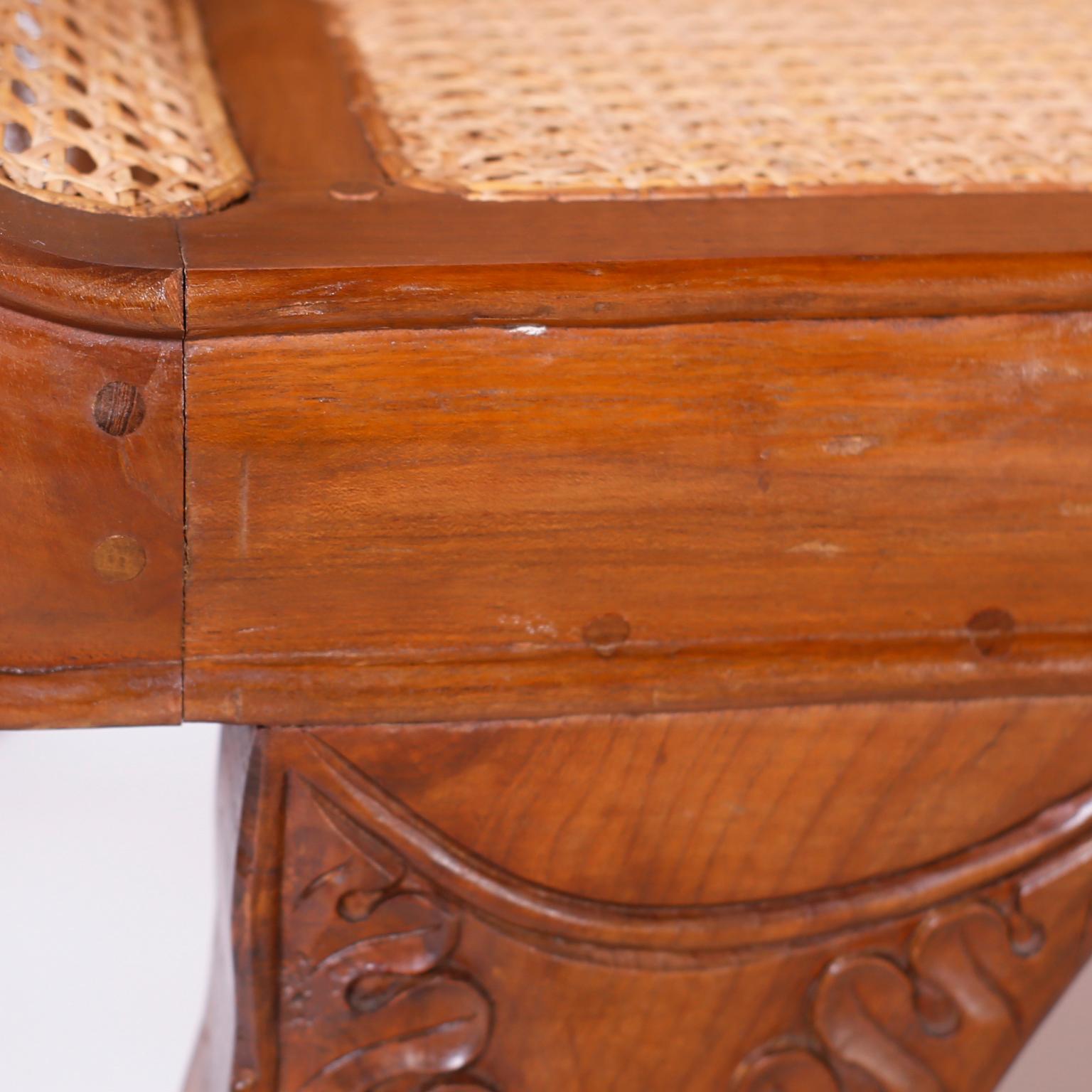 19th Century British Colonial West Indies Carved and Caned Sofa