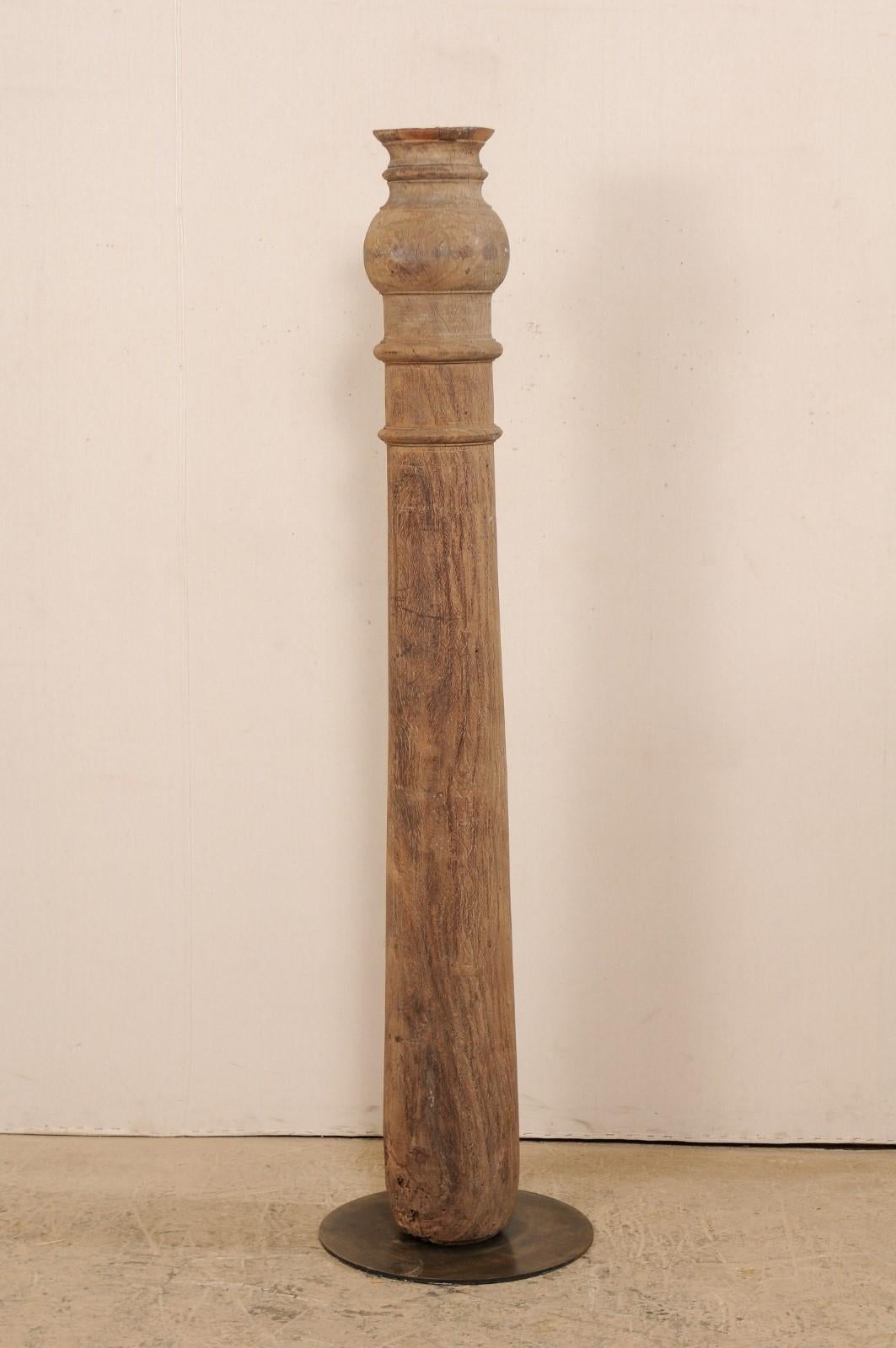 Carved British Colonial Wood Column on Stand For Sale