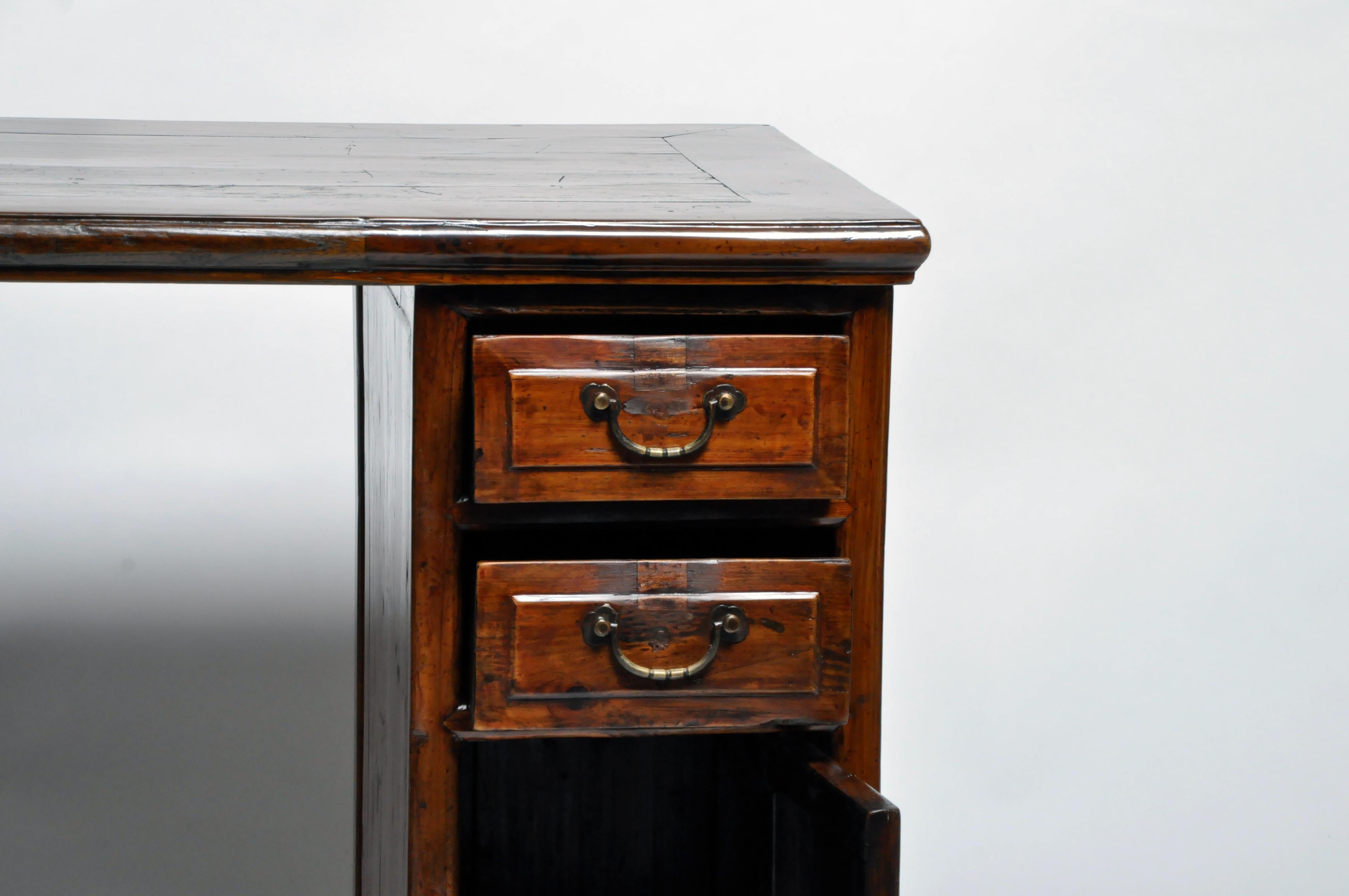 British Colonial Wooden Desk with Four Drawers and Two Doors 4
