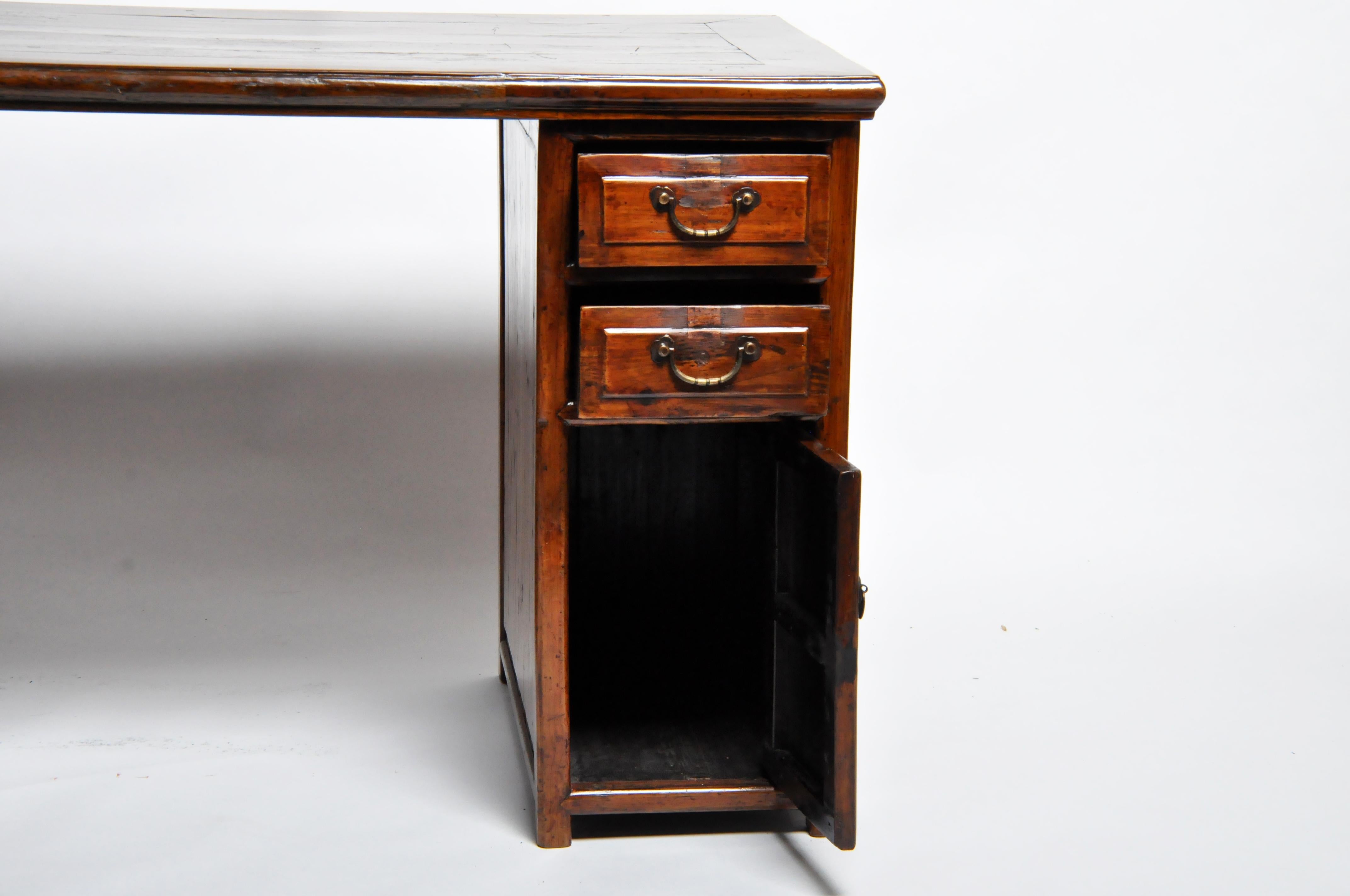 British Colonial Wooden Desk with Four Drawers and Two Doors 5