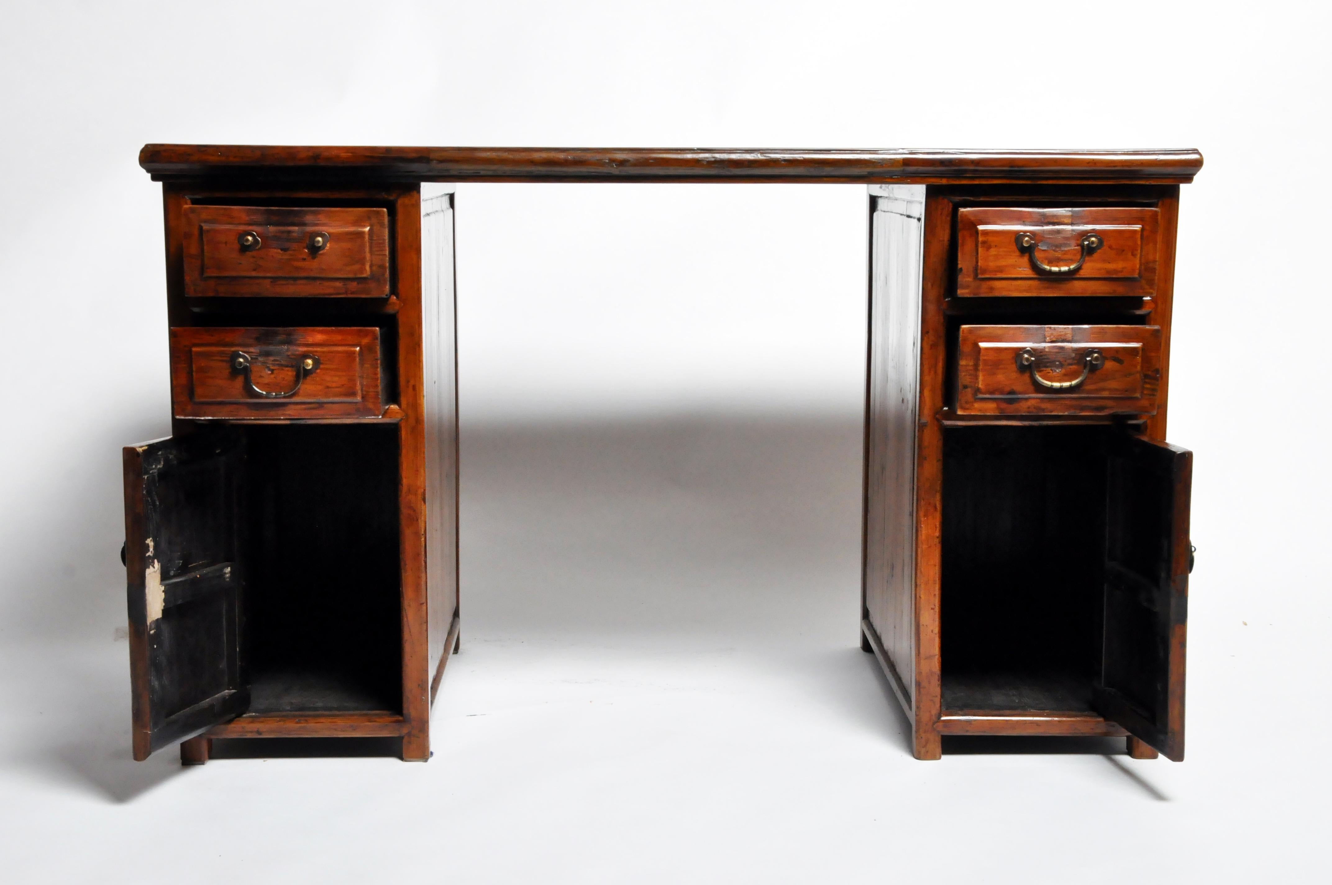 British Colonial Wooden Desk with Four Drawers and Two Doors 7