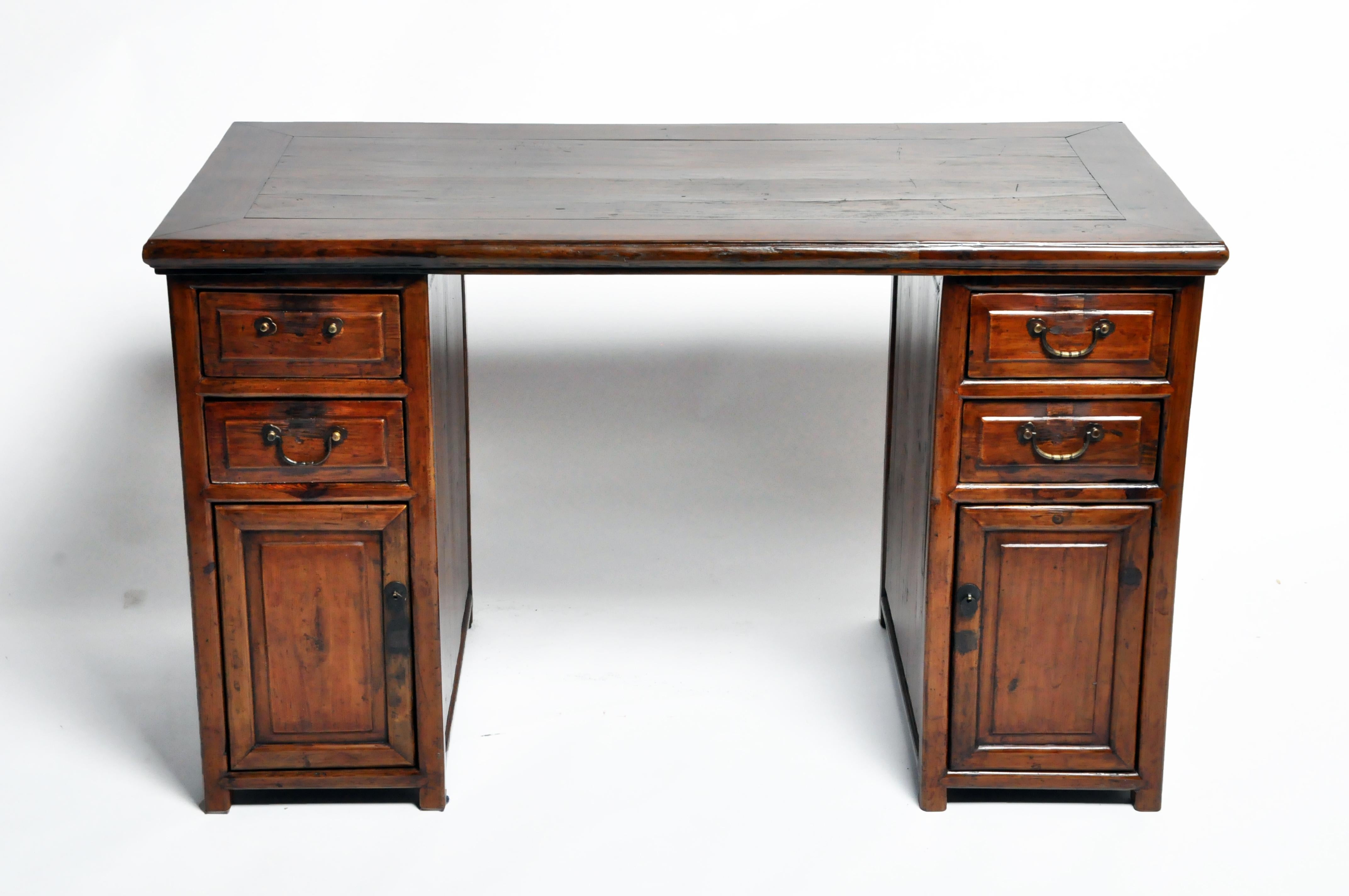 British Colonial Wooden Desk with Four Drawers and Two Doors In Good Condition In Chicago, IL