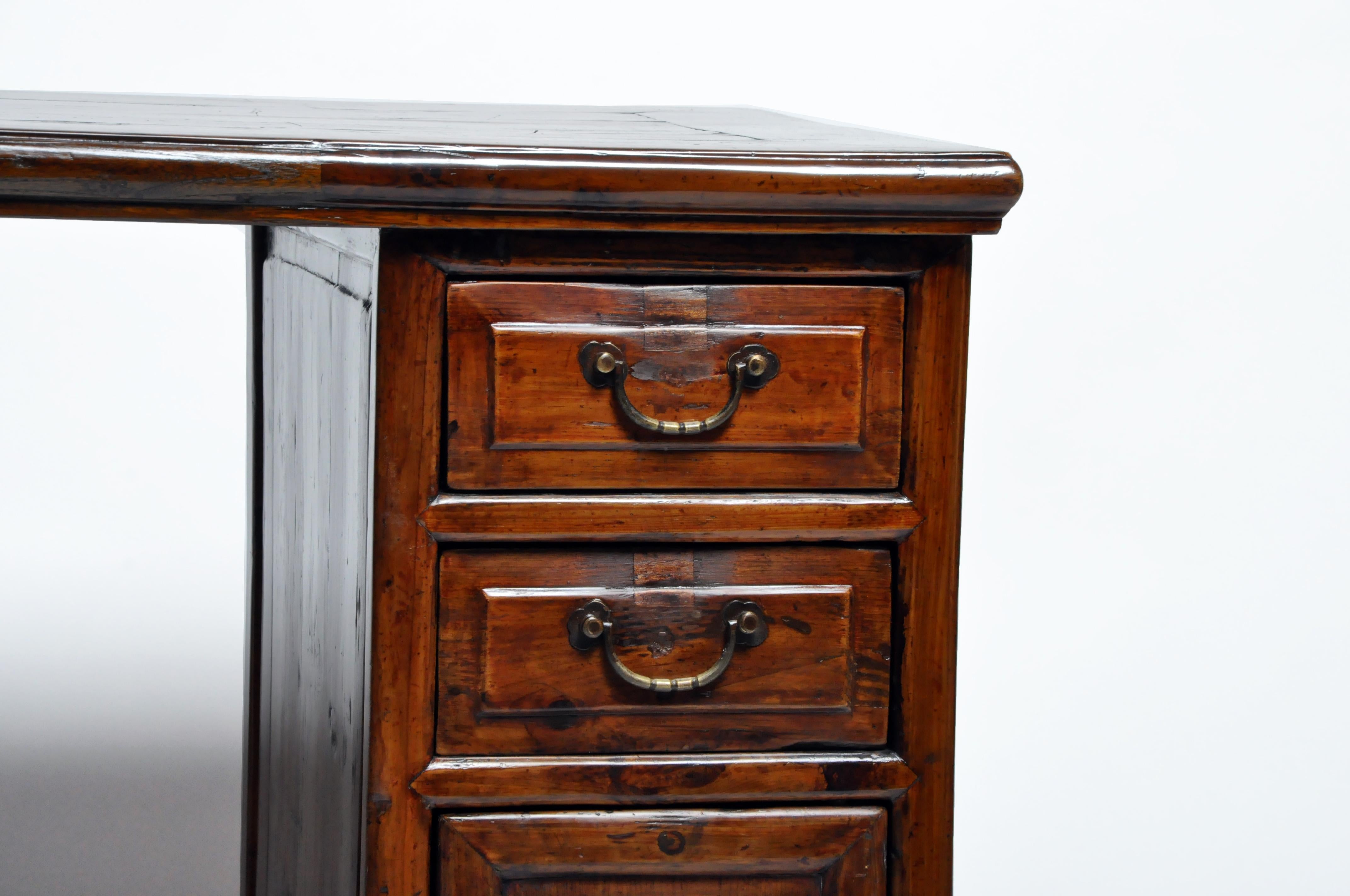 British Colonial Wooden Desk with Four Drawers and Two Doors 1