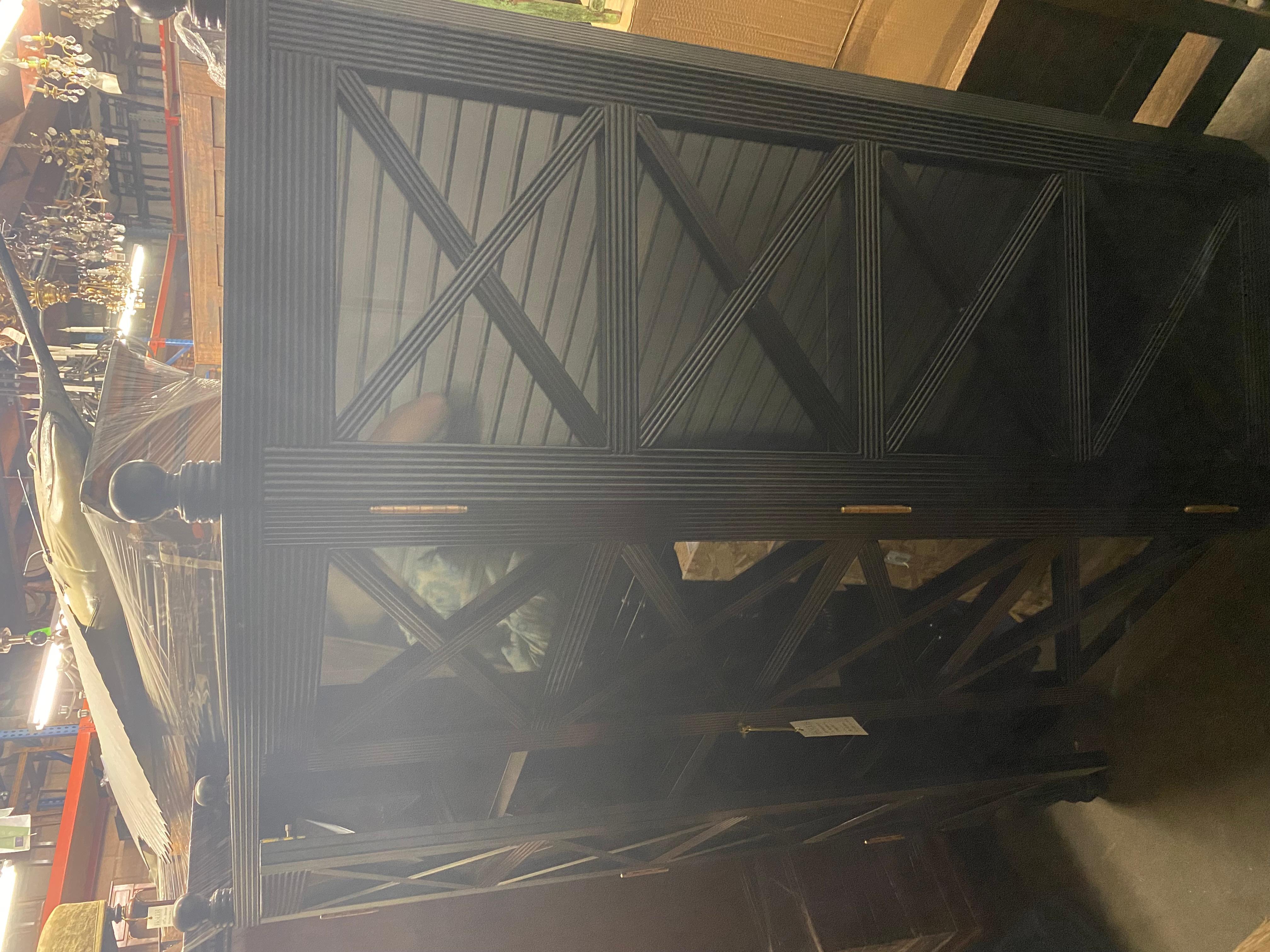 British Colonial X-Design Display Cabinet Reproduction In Good Condition For Sale In Pasadena, CA
