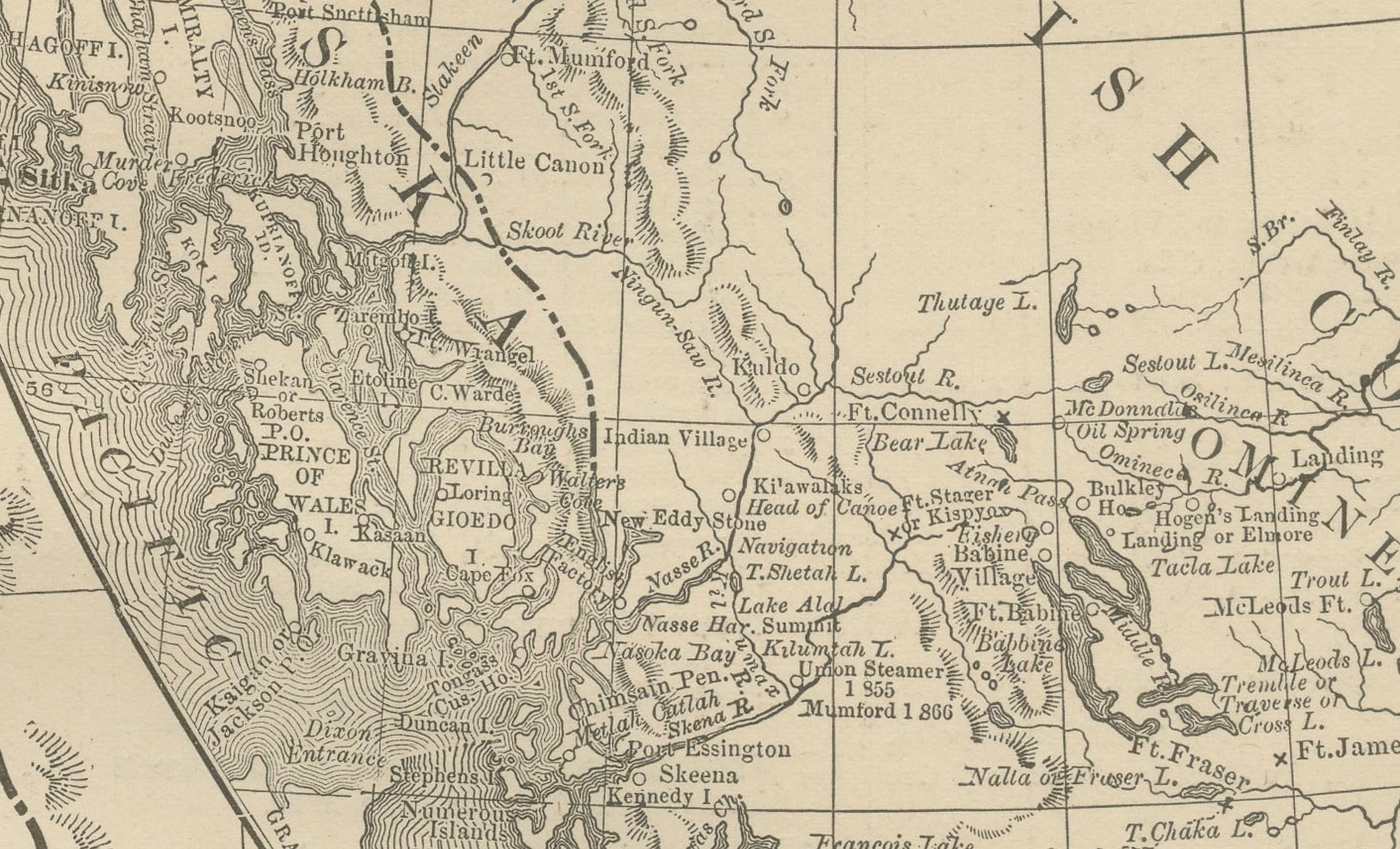 19th Century British Columbia 1888 Antique Map – Beautiful BC, Towns & Settlements For Sale