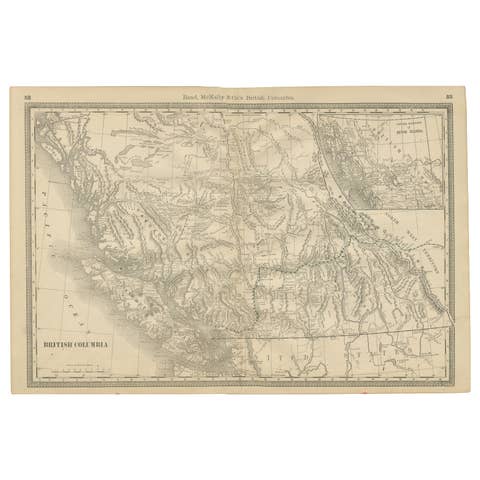 British Columbia 1888 Antique Map – Beautiful BC, Towns & Settlements