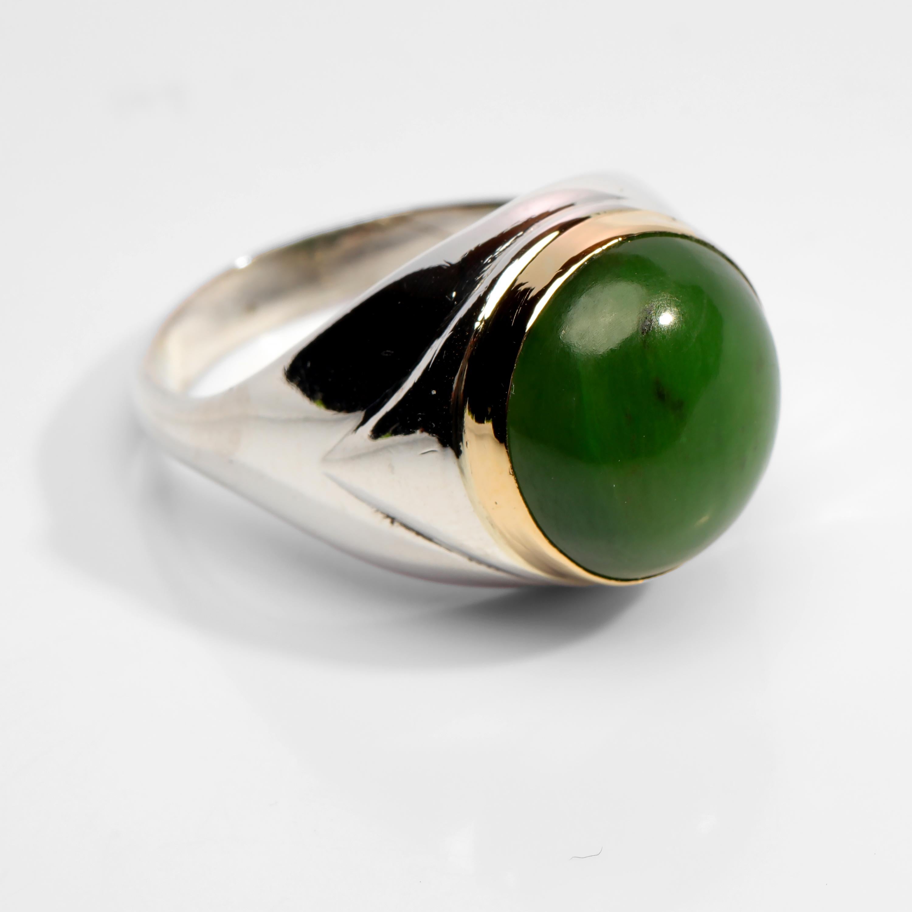 Cabochon British Columbian Jade Ring in Silver and Gold