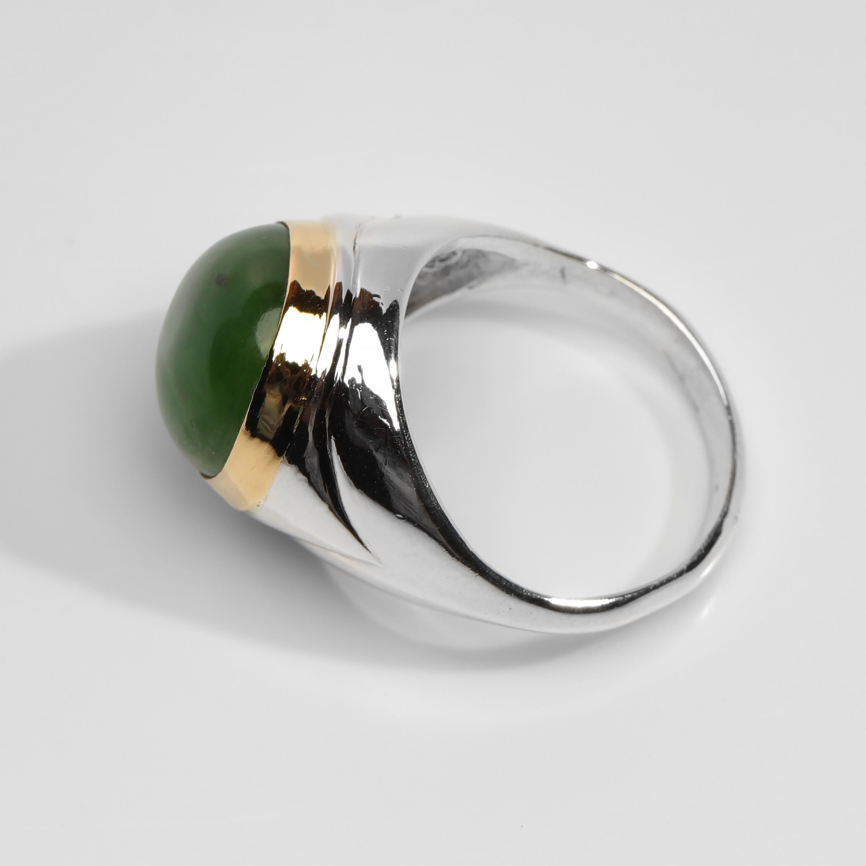 Women's or Men's British Columbian Jade Ring in Silver and Gold