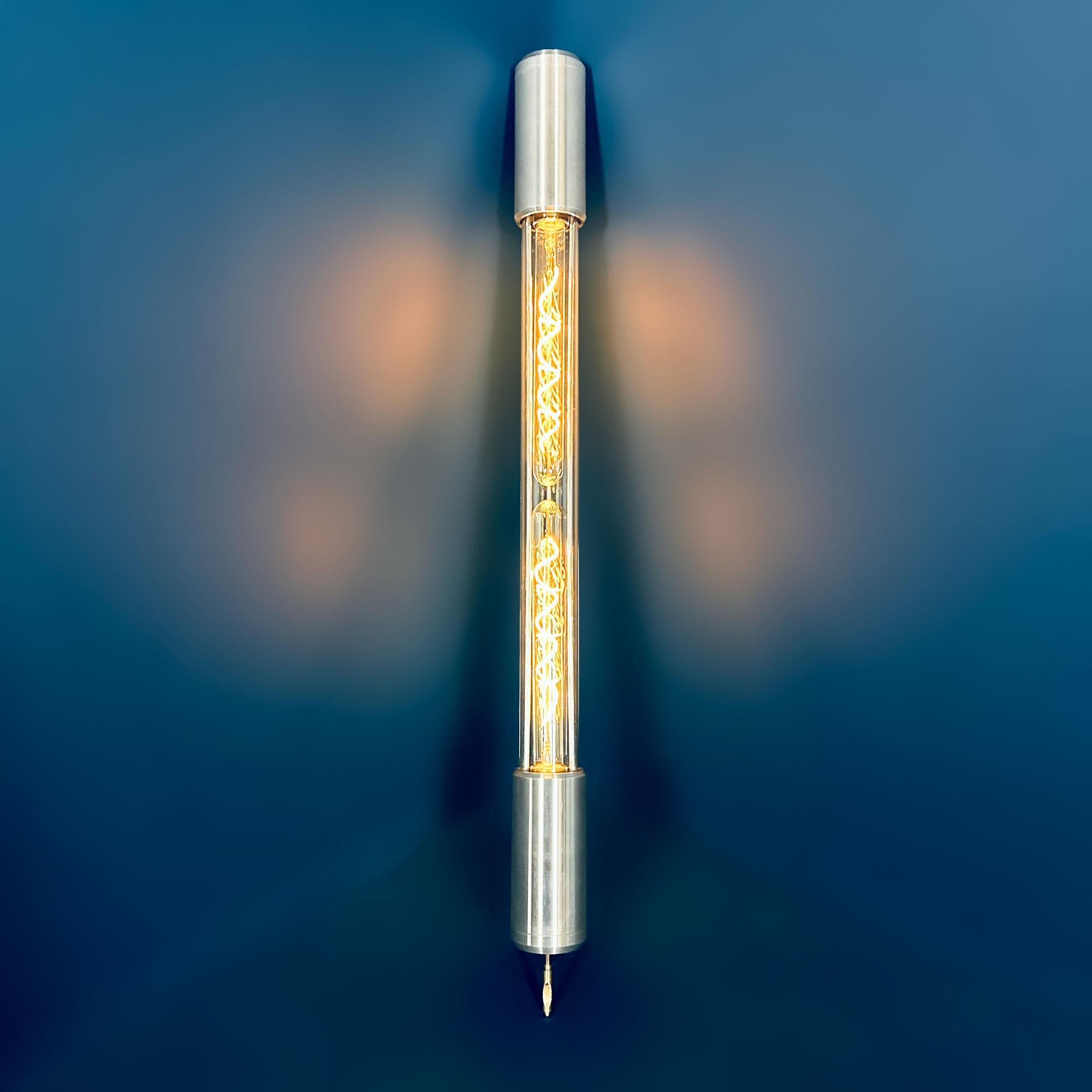 British Contemporary Aluminium & Glass Edison 'Fuse' Tube Light Floor Lamp In New Condition For Sale In Leicester, Leicestershire