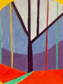 Circular Abstract British Contemporary Painting on Canvas Red Blue Gold Purple