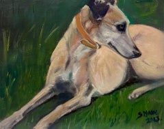 Dog Painting Portrait of a Whippet Greyhound signed & dated British painting