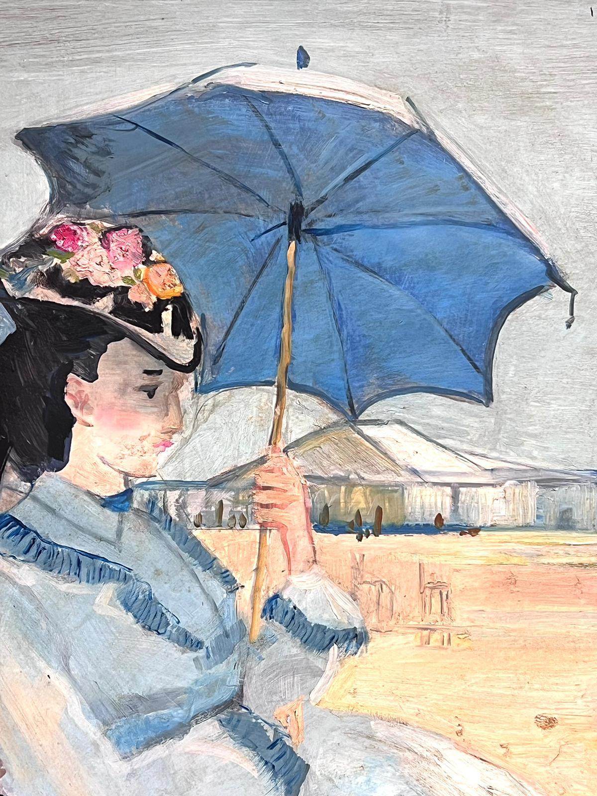 Elegant Ladies with Parasols on the Beach Large Impressionist Signed Oil For Sale 6