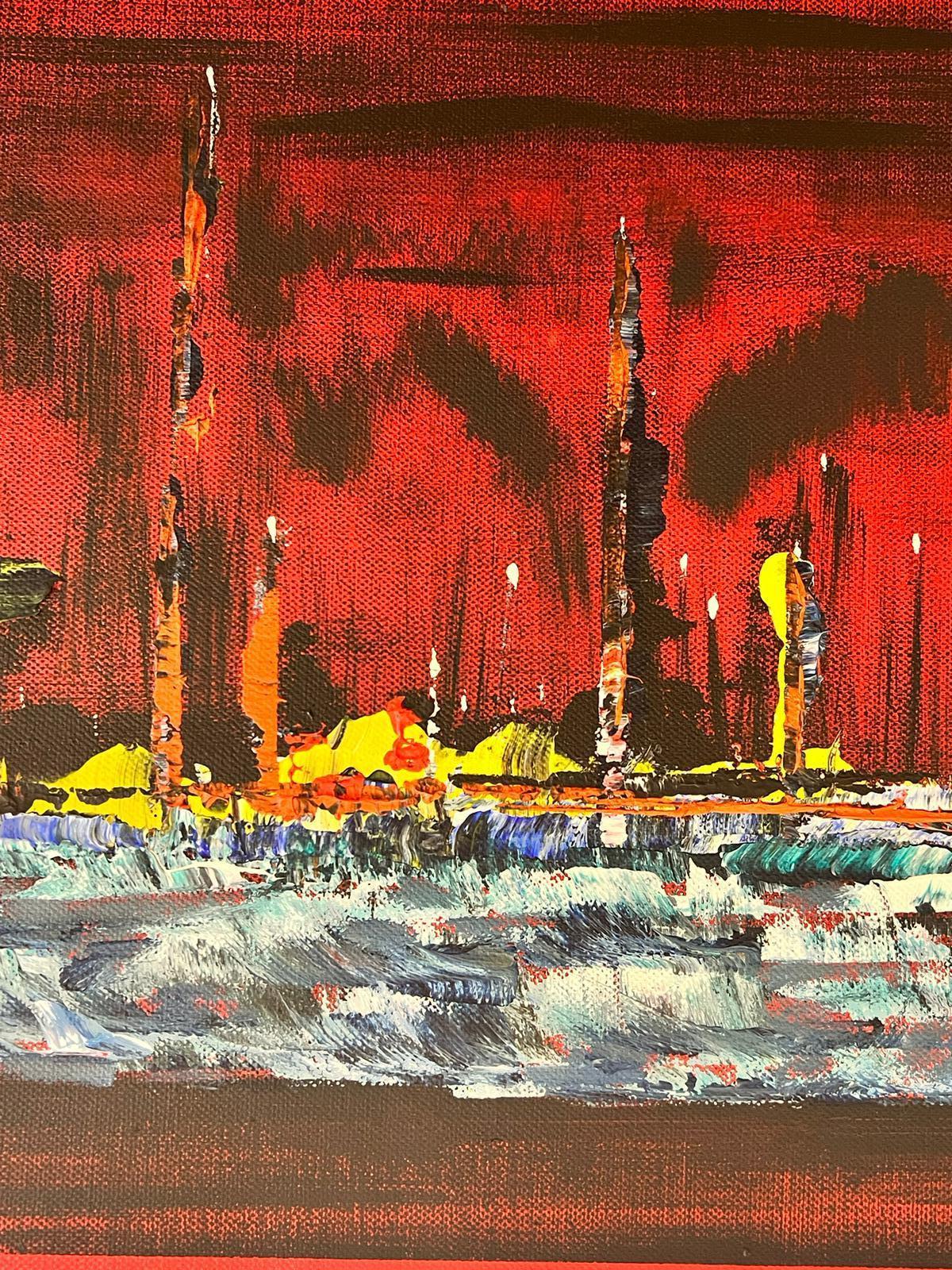 Huge British Contemporary Abstract Painting Crimson Cities Skyline Signed 2008 For Sale 3